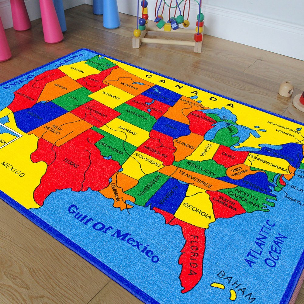 Pro Rugs CR’s Kids/Baby Room Area Rug. USA Map. Fifty States. Bright Colorful Vibrant Colors (8 Ft X 10 Ft)