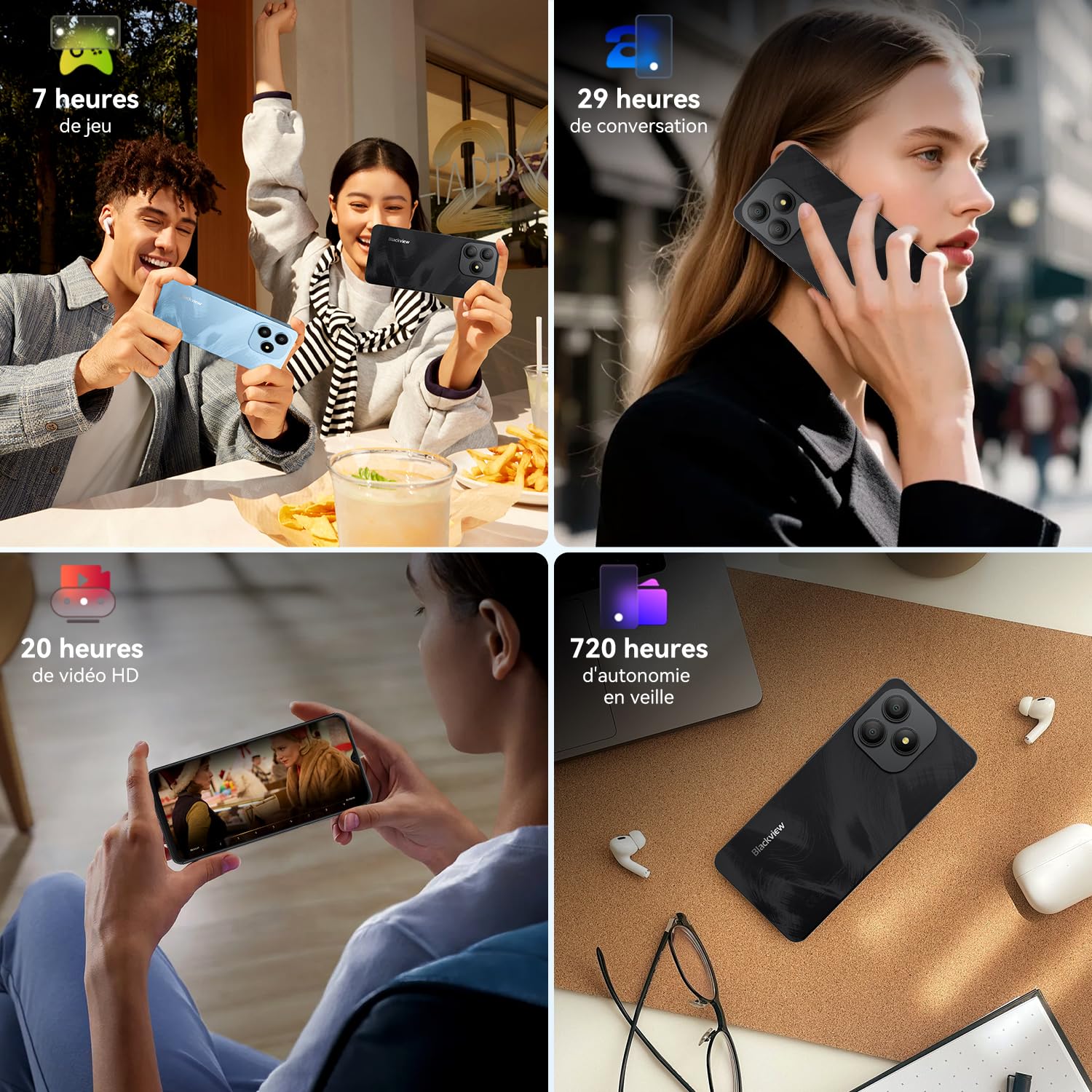 Blackview Wave 9C Telephone Portable Pas Cher avec Coque 360° Rotatif 12Go+64Go / 2To TF, 6,56" IP54 Android 15 Smartphone Débloqué 4G Dual SIM, 5000mAh 13MP Téléphone 4G, GPS,OTG, 2 Ans Garantie