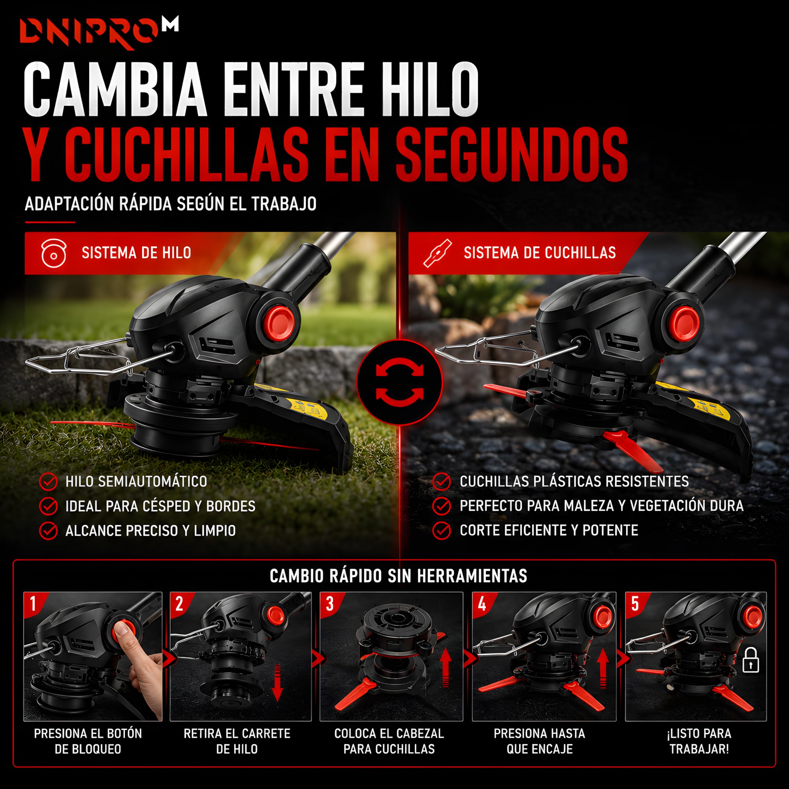 Cortabordes Inalámbrico 20V con Batería 2Ah BP-220 y Cargador, Recortadora de Césped con Barra Telescópica, Compatible DM20 con Más de 300 Herramientas, DTC-201
