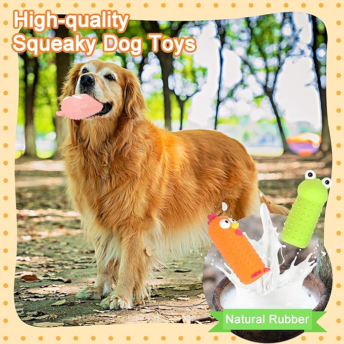 Pack de 3 Juguetes para Perros Chirriantes, Gallina de Látex, Cerdo y Rana miniatura 5