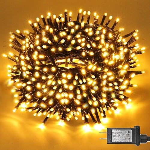 Vista 9 de Luces de árbol de Navidad, 65 pies/20M, 200 luces LED enchufables, 8 modos, luces impermeables al aire libre para interiores, función de memoria