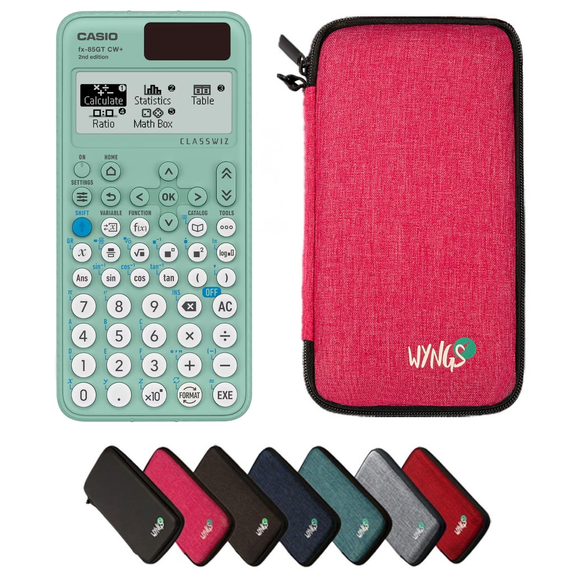 Casio fx-85GTCW+ Green including a WYNGS protective case in Pink - Basic Set