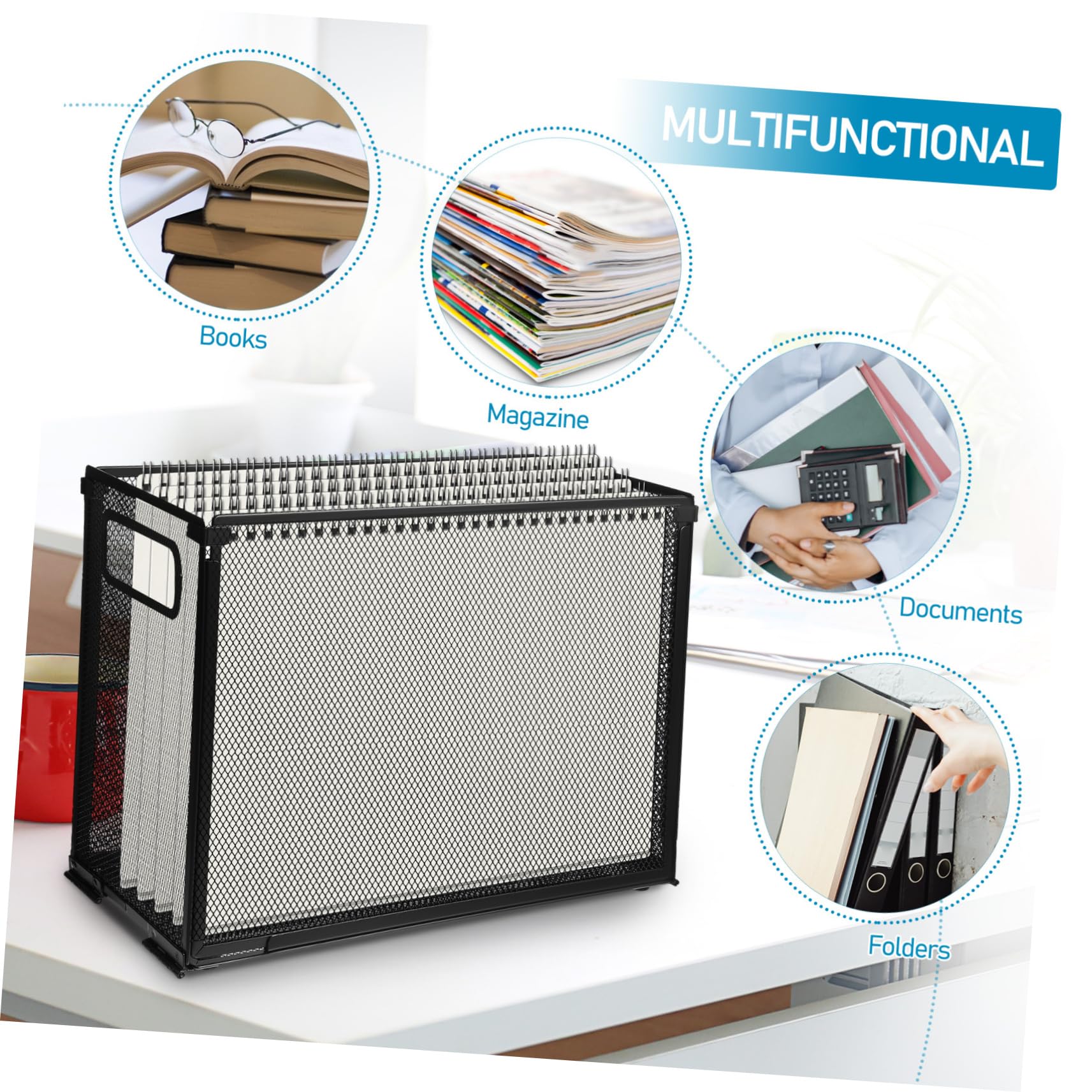 VILLCASE Caja De Archivos Archivador Organizador De Escritorio Soporte Metálico para Carpetas Portadocumentos De Malla para Organizar Documentos Oficina