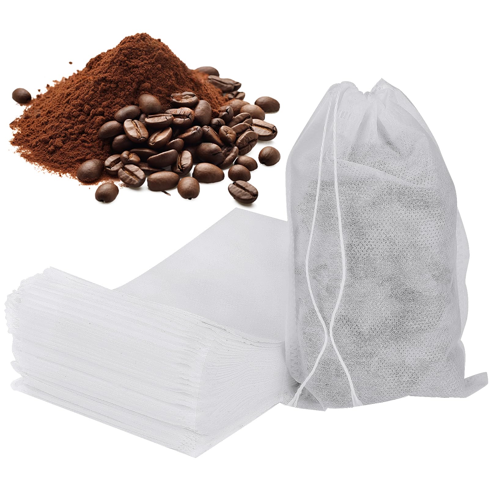 Ninsula 100Pcs Cold Brew Bags, 4x6 In Disposable Fine Mesh Cold Brew Filter, No Mess Cold Brew Coffee Bags with Drawstring for Loose Leaf Tea, Coffee, Herbs, Spice, Hot pot