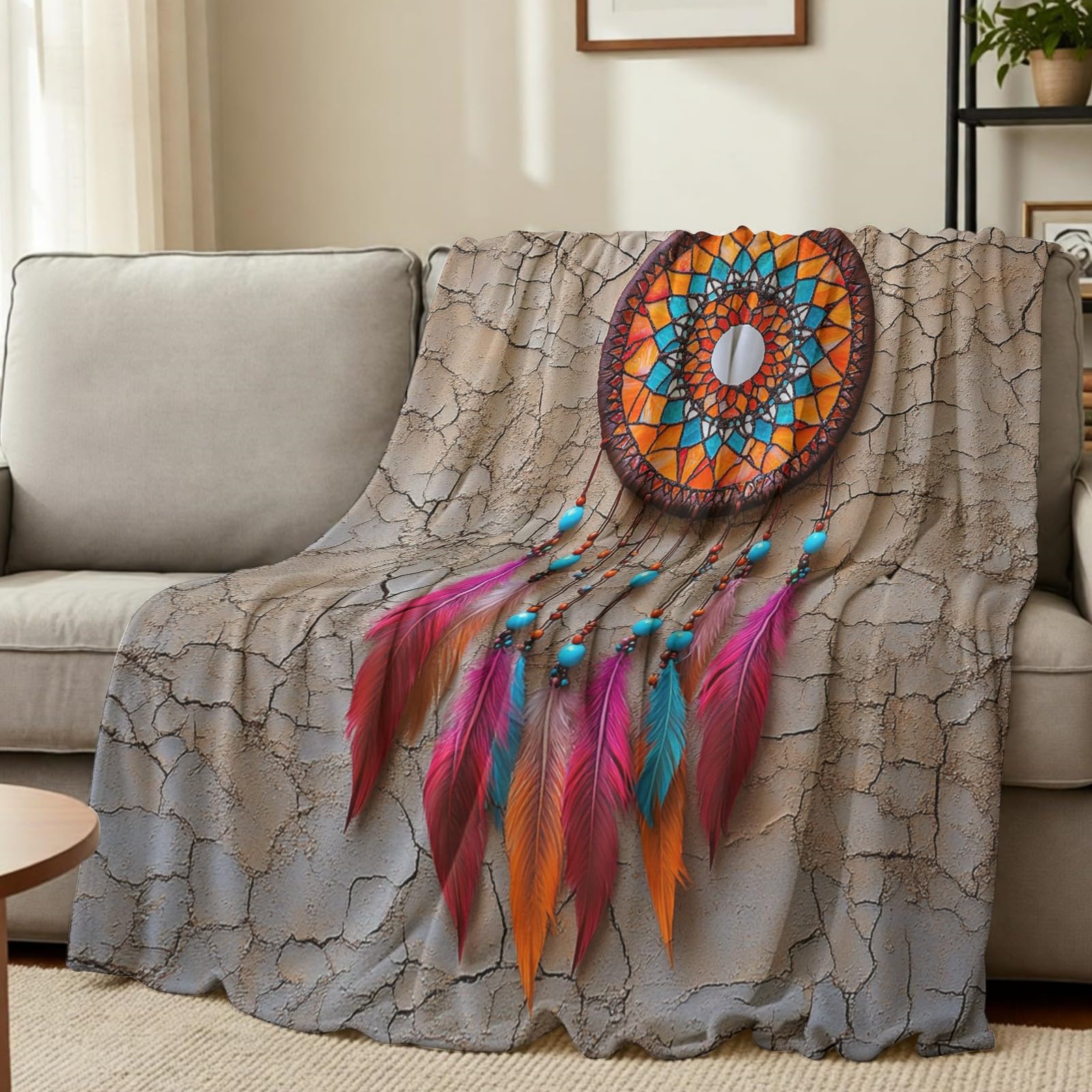 Kuscheldecke 220 x 240 cm Vintage-Traumfänger Flanelldecke Mikrofaser Wohndecke Sofadecke Weiche Decke 3D Digitaldruck für Kinder Erwachsene
