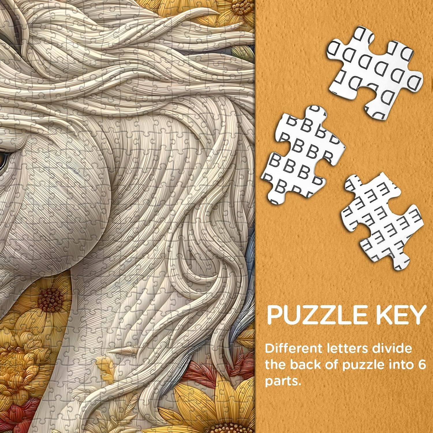 Horse Puzzles for Adults 1000 Piece, Larkipuzz Challenging Ssunflower Flower Puzzle Embroidery, Hard Impossible Wildflower Plant Theme as Wall Art