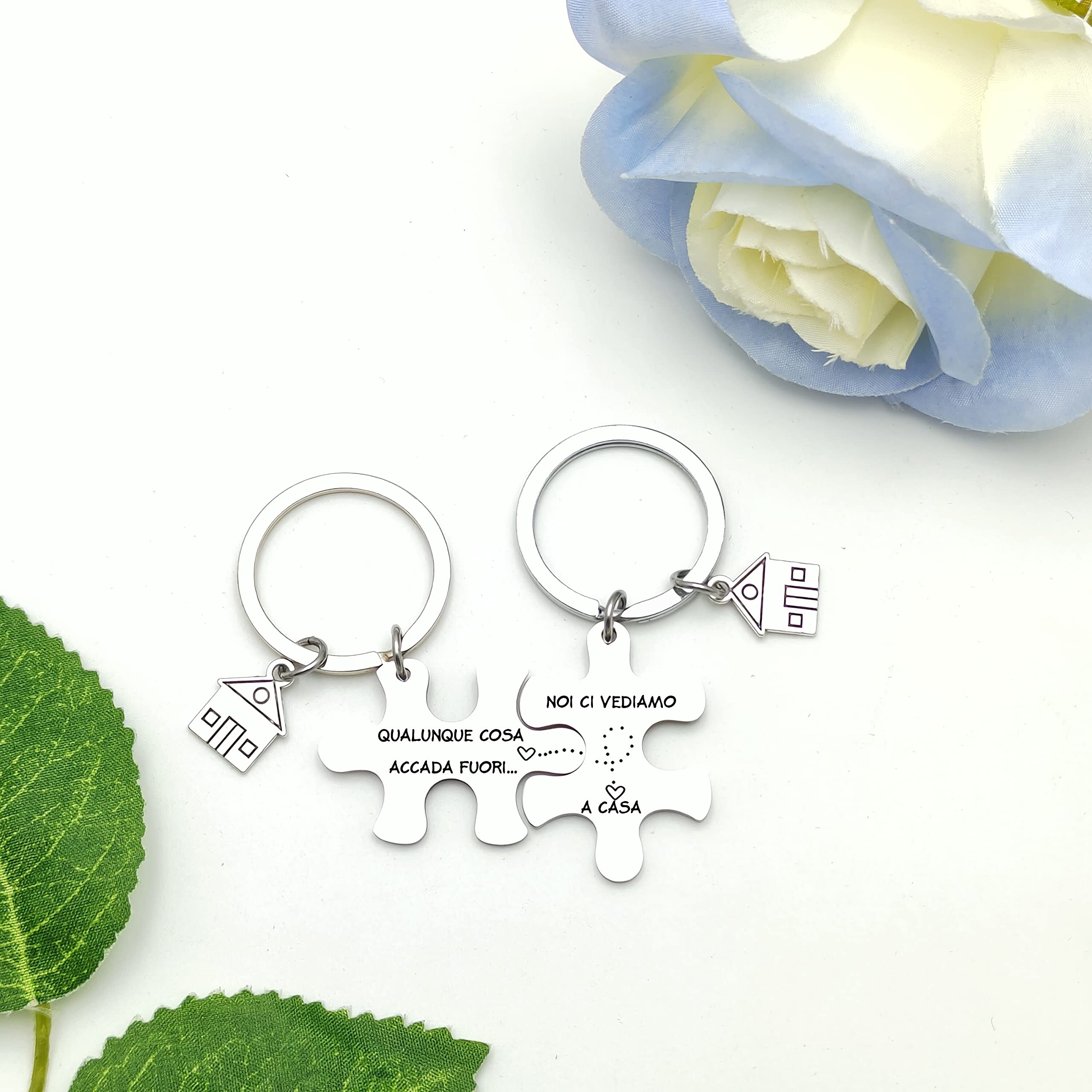 JRZDFXS Unisex Portachiavi Ci vediamo a Casa per Coppia in Acciaio Inox Ciondolo Casa Casetta Carina Chiavi regalo di inaugurazione della casa per moglie marito