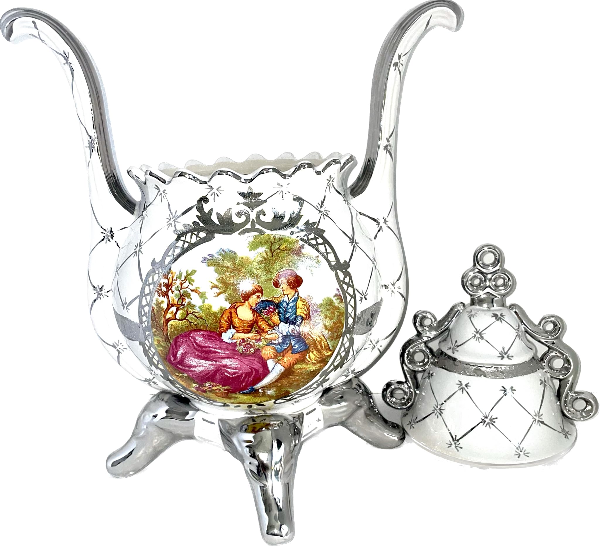 Botanica la Marina Sopera de flores y acentos plateados blanca para Obatala./ White tureen for Obatala with flowers and silver accents.
