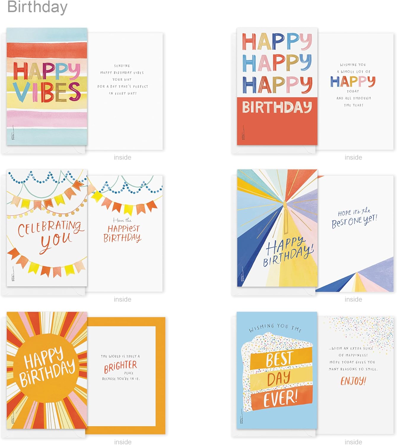 American Greetings 30-Count Birthday Card Assortment Box with Envelopes, Seals, and Storage Box (Kathy Davis Designs, Cake) (Pack of 6)