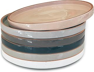Mora Ceramic Salad Plates Set of 6, 8 Inch Neutral Flat Plates - Lightweight, Scratch-Resistant, Lead-Free Glaze, Microwave Oven Dishwasher Safe, Stackable