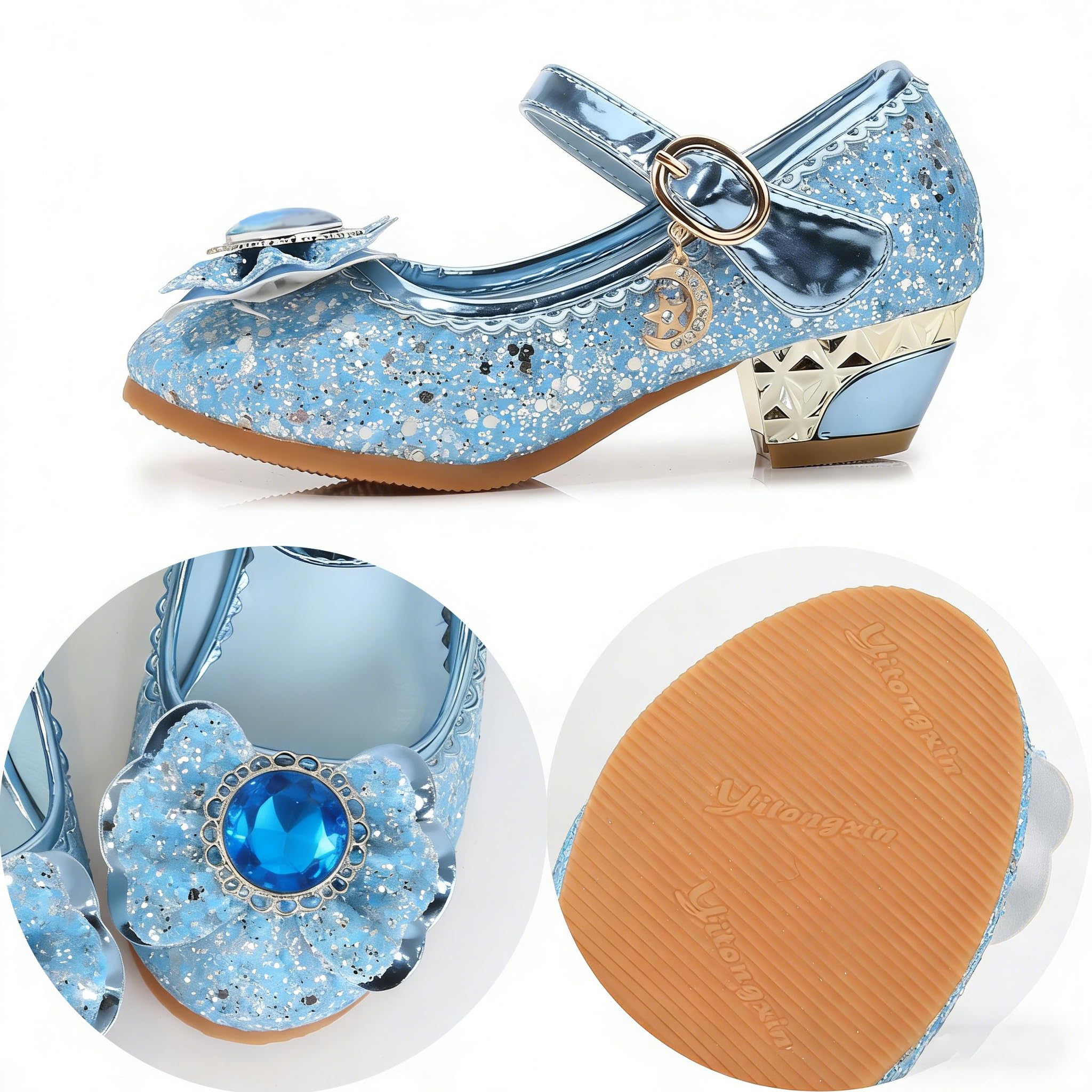 FStory&Winyee Mädchen Schuhe Festlich Prinzessin Ballerinas mit Absatz Partei Glitzer Kristall Pailletten Sandalen Cosplay Kostüm Karneval Party Verkleiden