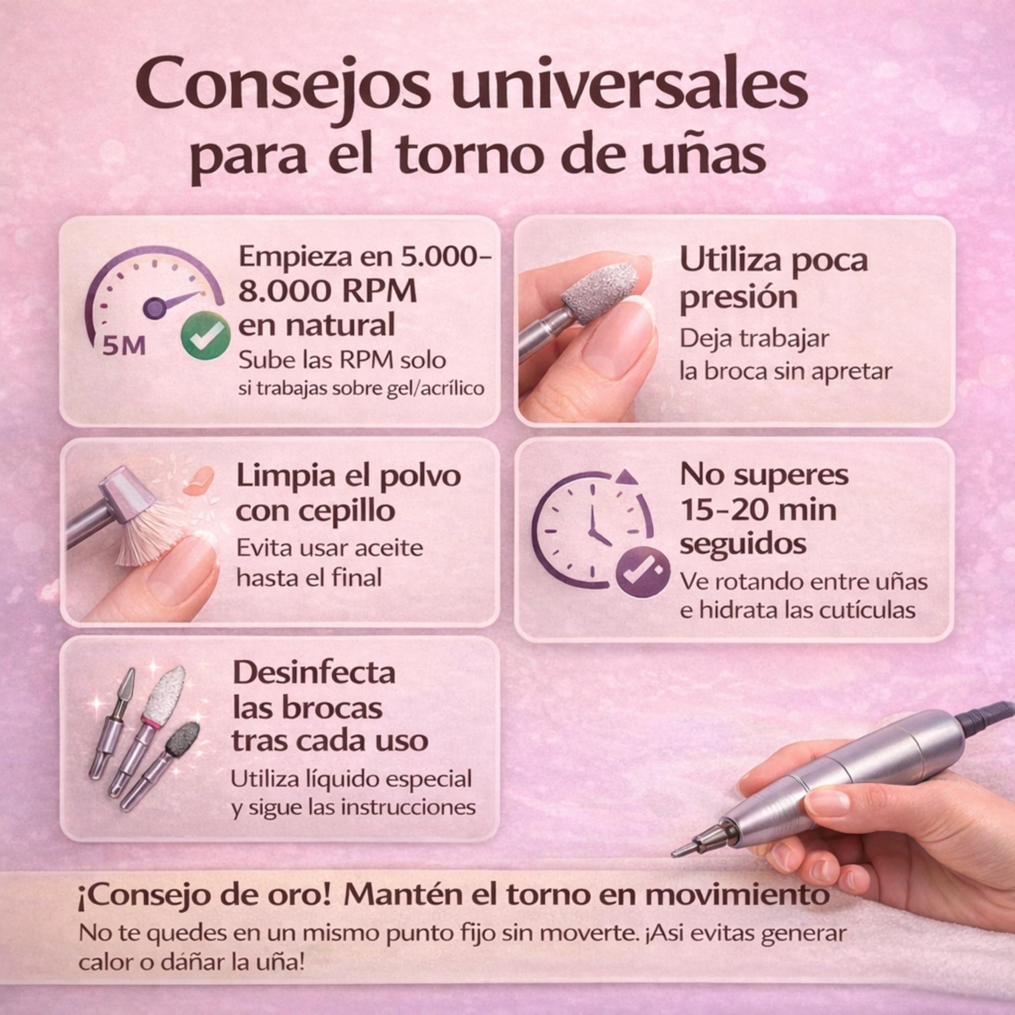 Torno de Uñas Recargable USB-C con Pantalla Digital, 7 Brocas y Bandas