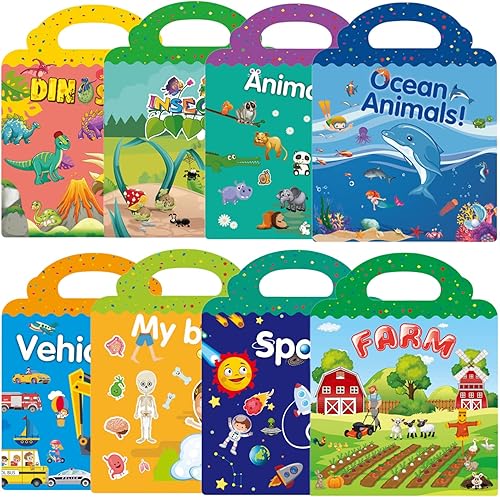 Miniatura 1 de Libro de calcomanías reutilizables para niños de 2 a 4 años, paquete de 8 libros de actividades para niños pequeños, dinosaurios, granja, insectos,