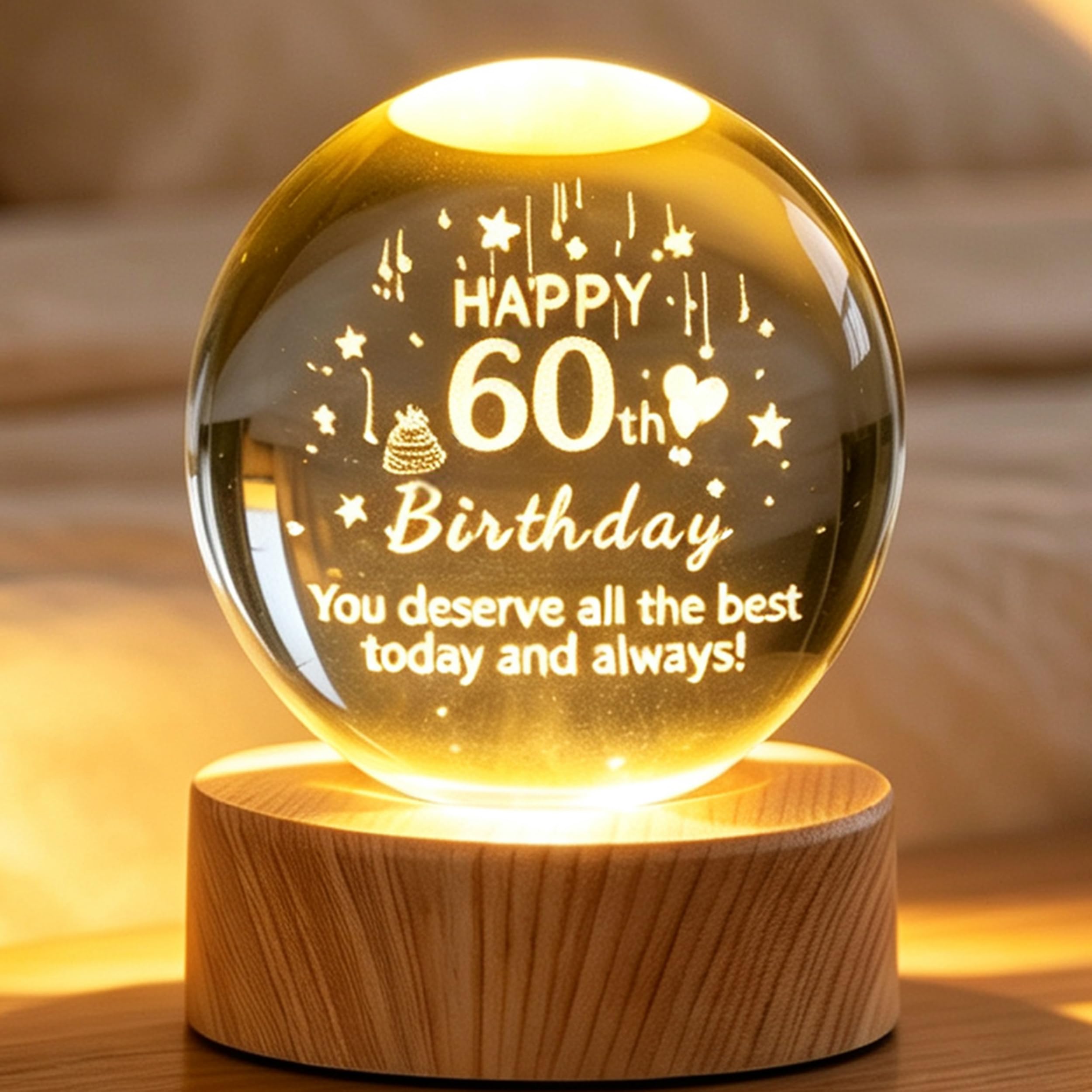XIANNVXI 60th Birthday 3D Crystal Ball 60mm,60th Birthday Gift for Him Her