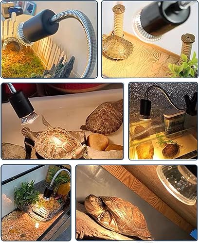 Miniatura 7 de PUEUTU Lámpara de calor de reptiles mejorada, luz de calor de tortuga UVAUVB, luz regulable para acuario con 2 bombillas, lámpara de calefacción de