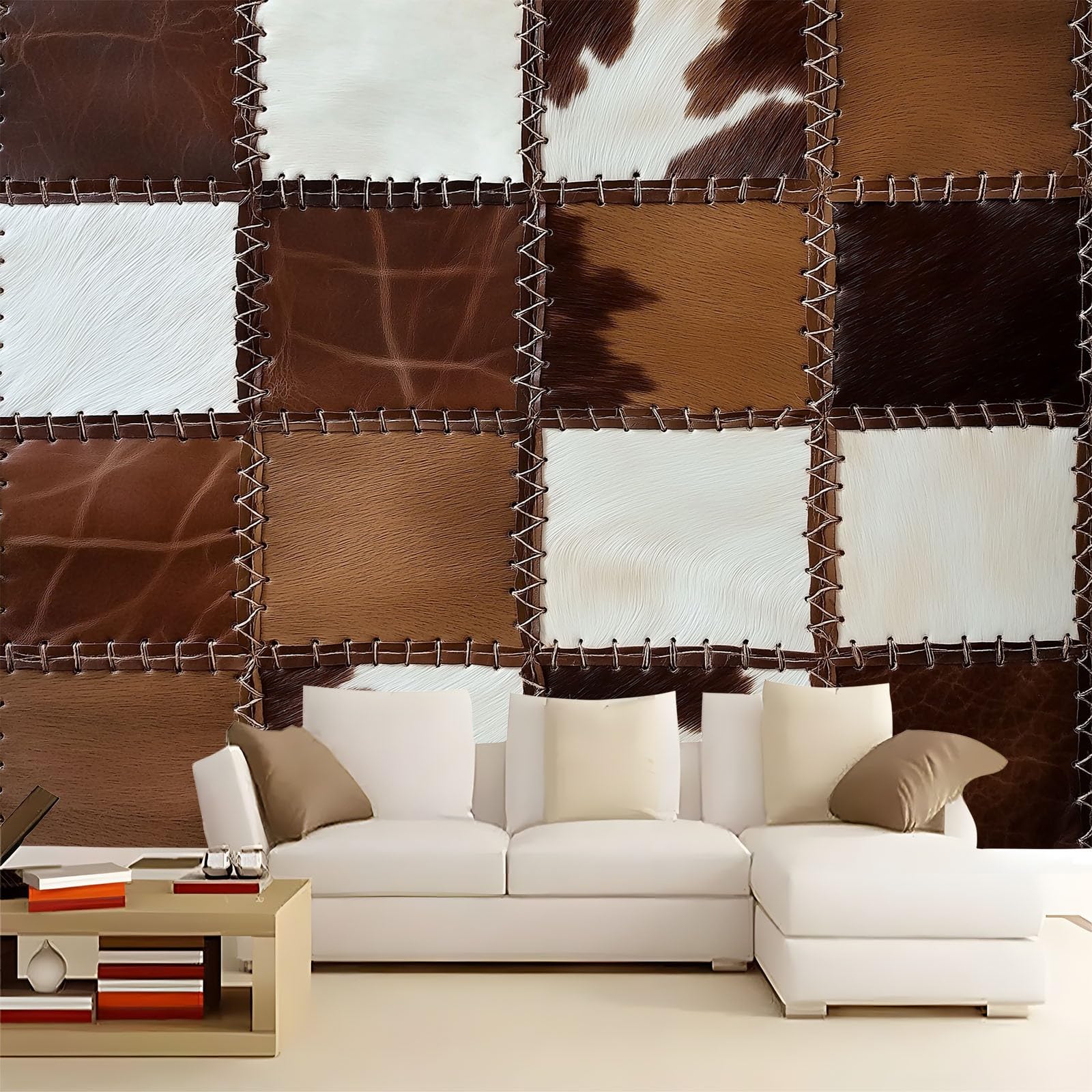 Papel pintado fotográfico vintage de fieltro, 250 x 175 cm, para dormitorio, salón, 3D rústico, geométrico, cuadrados, XXL, diseño moderno