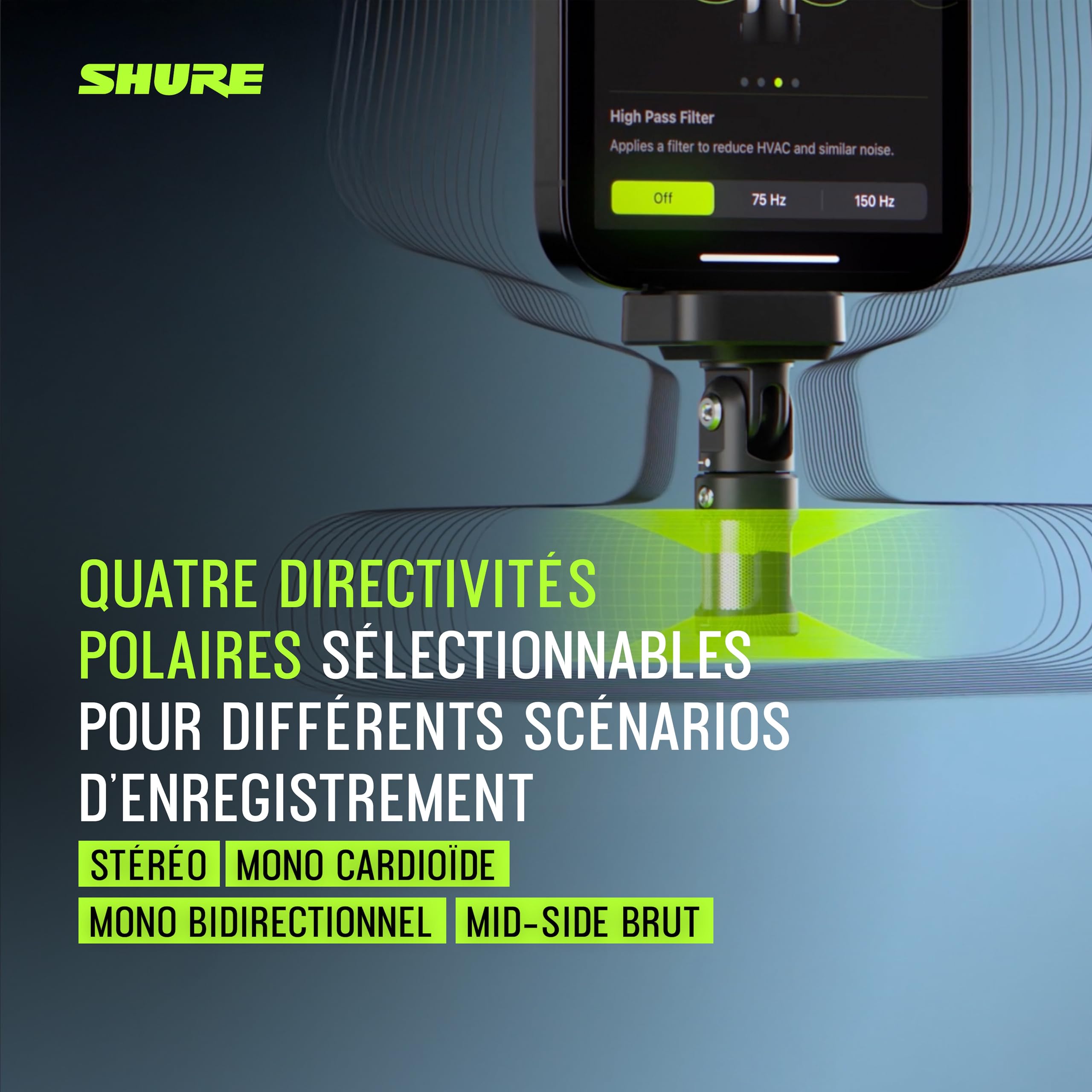 Shure MV88 USB-C Micro, pour iPhone et Android, Microphone d’Enregistrement et Vlogging avec Niveau Automatique, Réduction de Bruit en Temps Réel, 4 Directivités – Noir