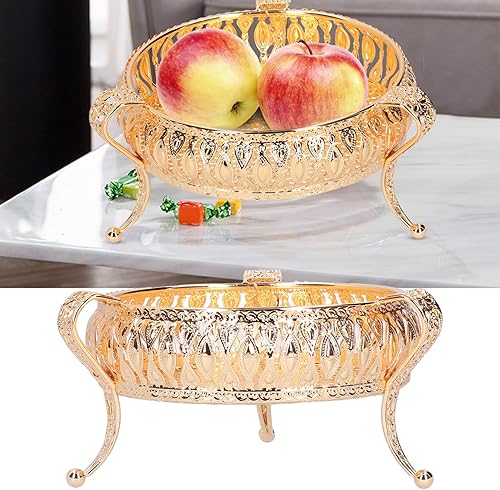 Miniatura 5 de Bandeja de frutas doradas de 6.6 x 6.6 x 4 pulgadas, material de aleación de zinc, platos redondos de almacenamiento de aperitivos, postres y