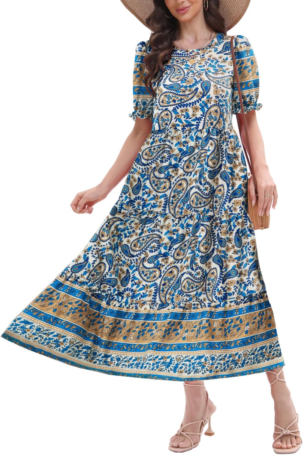 2026 Women’s Floral Dress Casual Tiered Flowy A-Line Summer Dress with Pockets