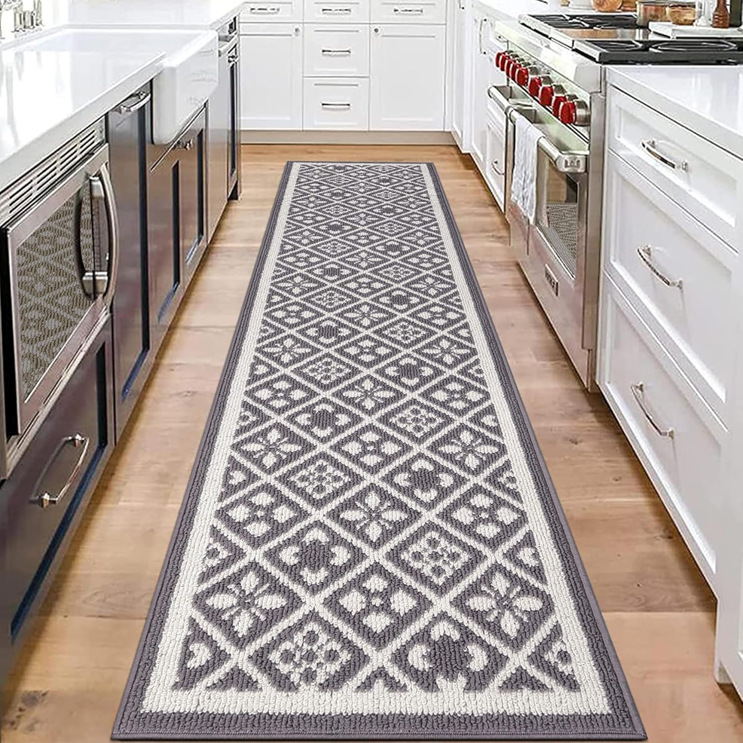 Ileading Runner Rugs for Hallway 2'x8' Non Slip Farmhouse Long Kitchen Floor Mats with Rubber Backing Absorbable throw rug Machine Washable Indoor Funny Decor Carpet for Corridor Petmat Entryway(Grey)