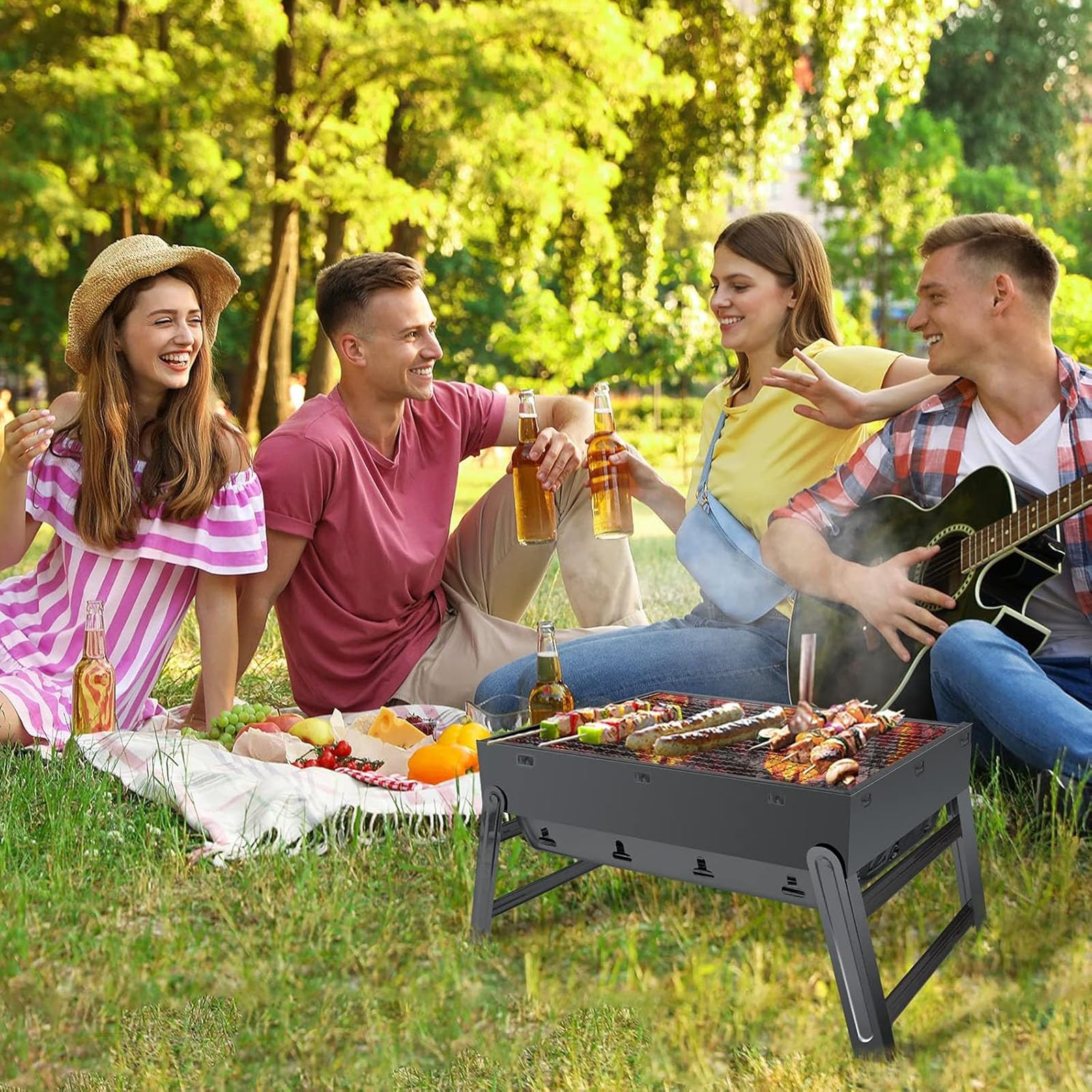 Grill barbecue, tavolino pieghevole portatile del barbecue del carbone di legno, all'aperto in acciaio inossidabile Fumatore BBQ per il picnic Giardino Terrazza Camping Viaggio Parte del cortile