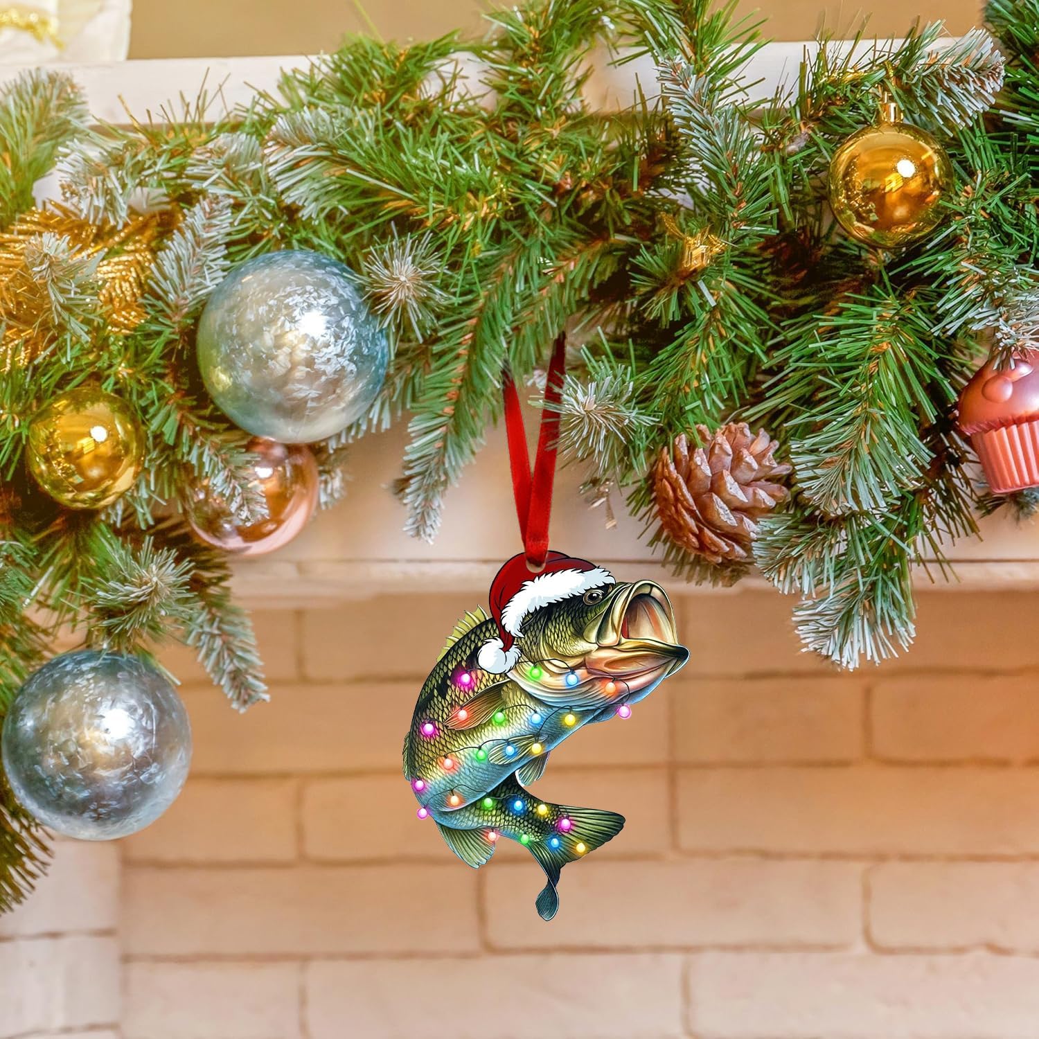 Largemouth Bass Fish Ornament for Christmas Tree, 2D Flat Wooden Hanging Decor, Fishing Christmas Ornament 2025, Fishing Gifts for Men, Dad, Husband, Fisherman Christmas Decoration - Image 5