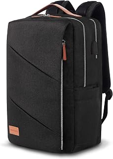 15.6 inch Laptop Backpack with USB Charging Port for Men Women, Water Resistant College Computer Bag Business Travel Daypack Carry On Smart Bag Gift Black