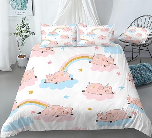 Miniatura 5 de Clouds Unicorn Pig Decoration Duvet Cover Set Rainbow Unicorn Pig Bedding Girl Boy Kids Bed Sets 234PCS Quilt CoversSheetsPillow