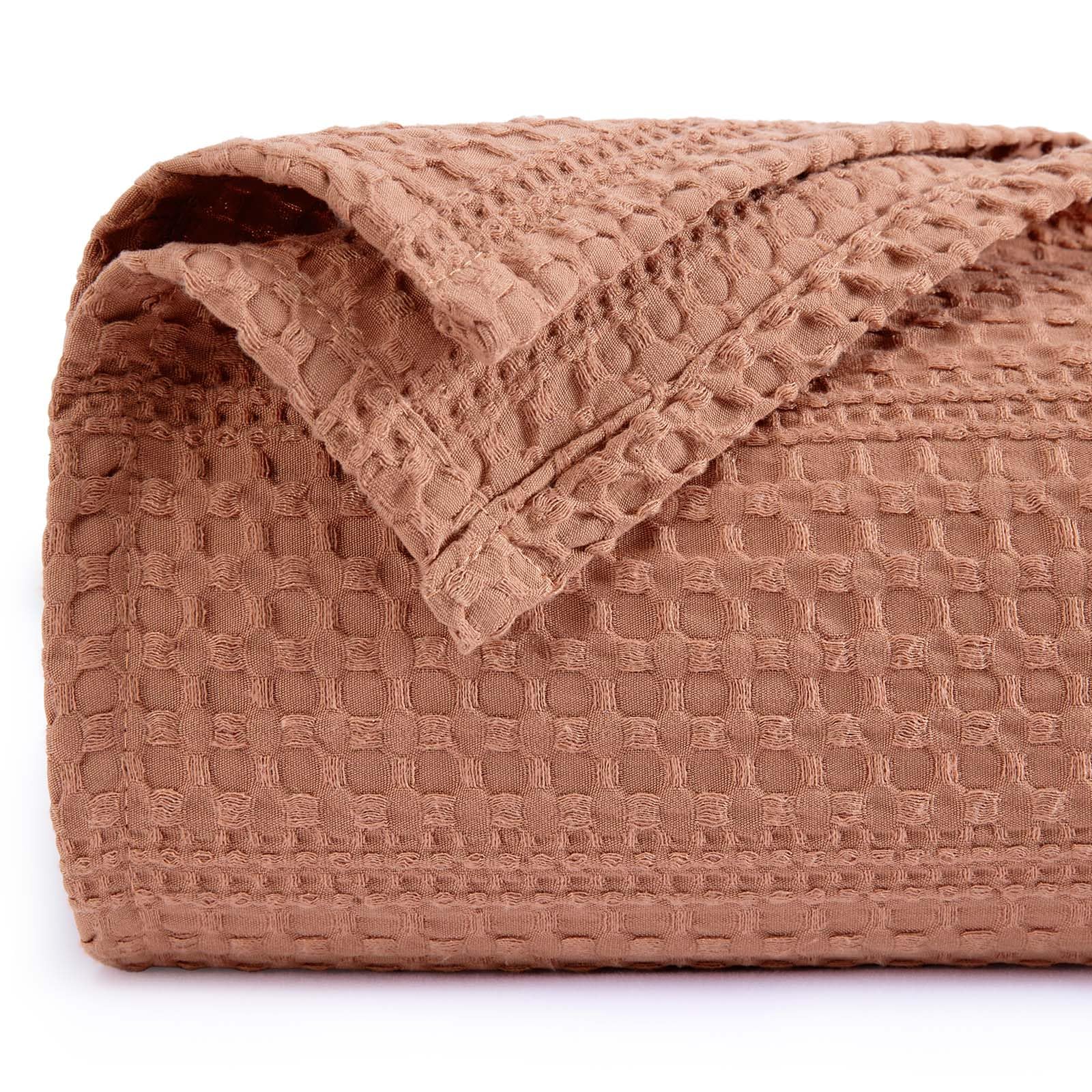 phf lightweight waffle weave blanket queen size 90"x 90", soft woven summer blanket for hot sleepers - aesthetic home decor for couch bed sofa, pet friendly, terra cotta