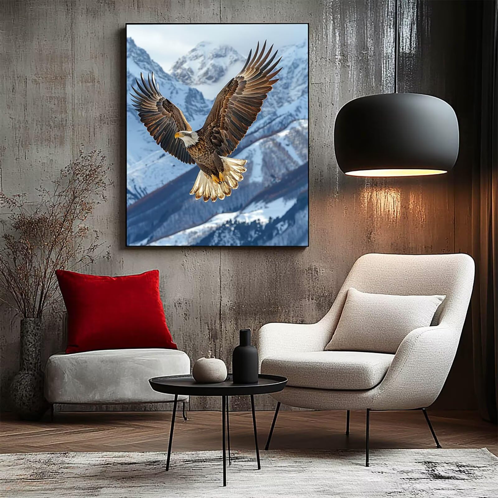 LSJ1973 Malowanie po numerach, orzeł po numerach, płótno dla dzieci, artykuły plastyczne na ścianę, 137 x 100 cm, śnieżna góra, kolorowy obraz na płótnie, rękodzieło dla dorosłych, dekoracja pokoju i
