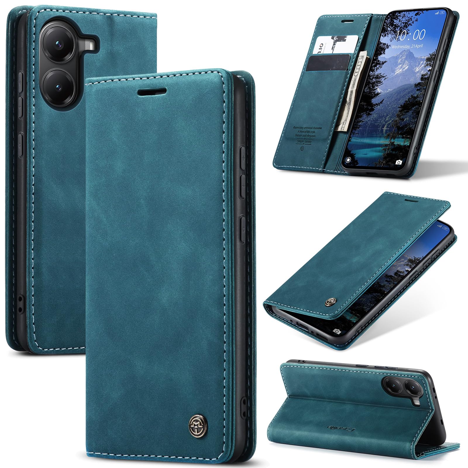 Samokor Cover per Xiaomi Poco X7 Pro 5G Pelle Flip Custodia Cavalletto Portafoglio Magnetica Carta Fessura Antiurto per Xiaomi Poco X7 Pro,Blu verde