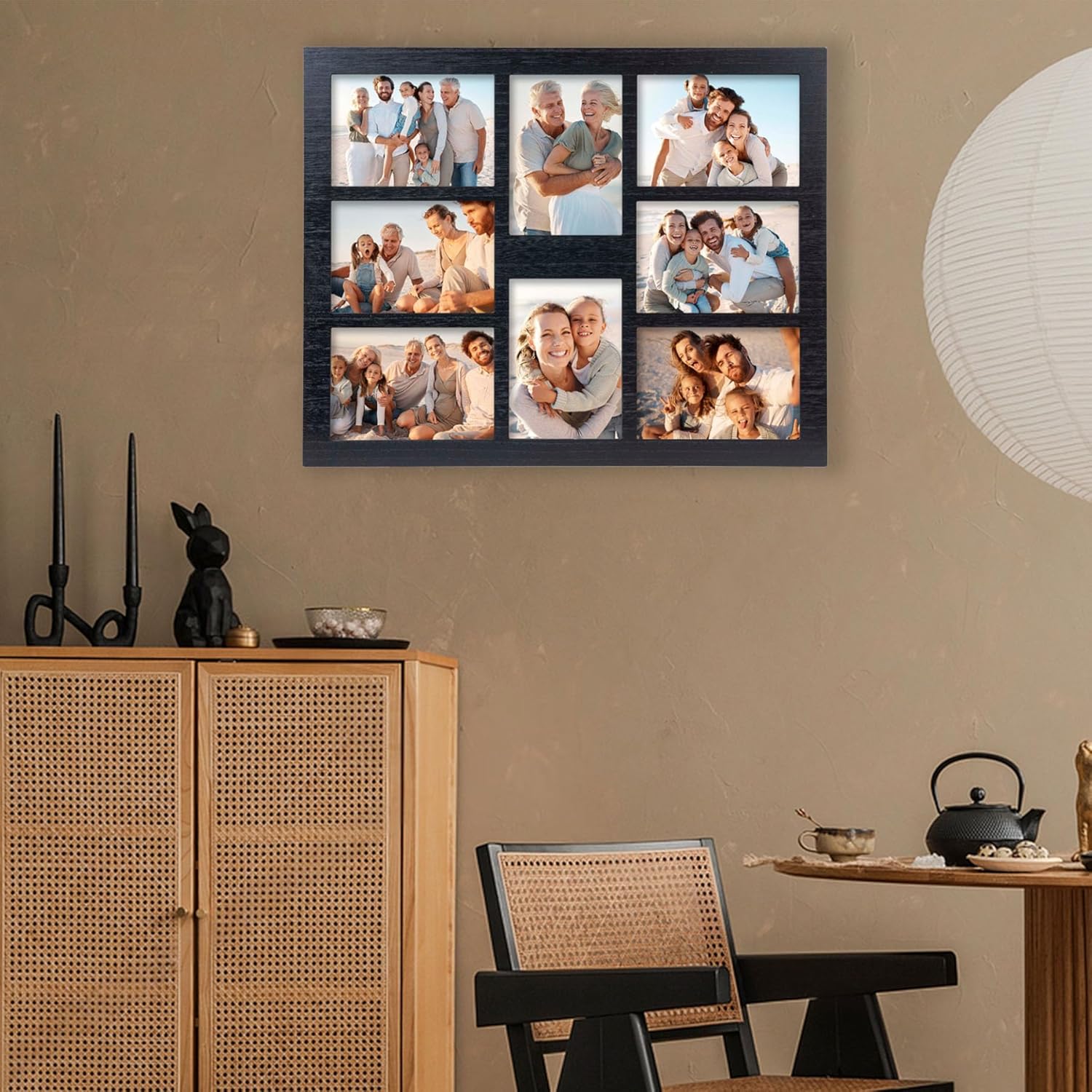 5x7 Picture Frame Collage for Wall Decor-Large Size 8 Openings Black Picture Frame Wall Decor Multiple Photo Collage Frames for Wall Mounting Vertically or Horizontally- Home and Family Display 8 Opening-Black-5x7