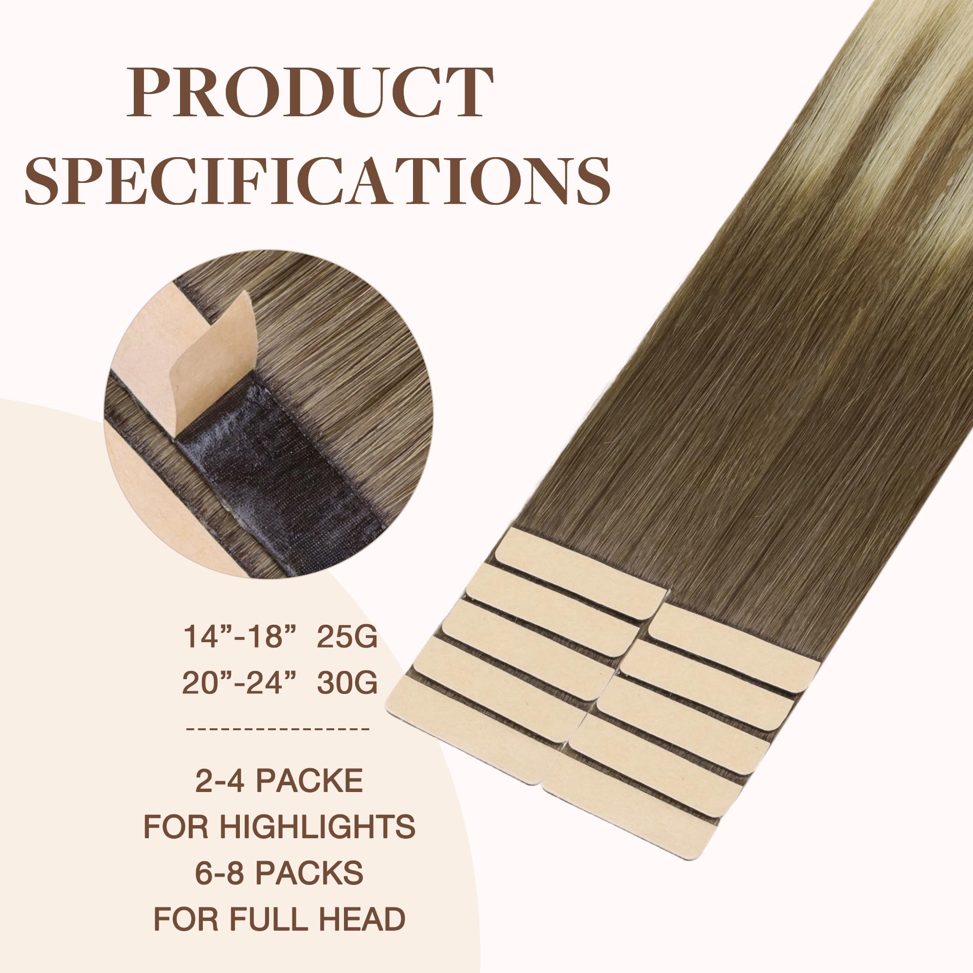 GOO GOO Tape in Hair Extensions human hair, tape Hair Extensions, 22inch 30g 10pcs, Human Hair Extensions - Image 4