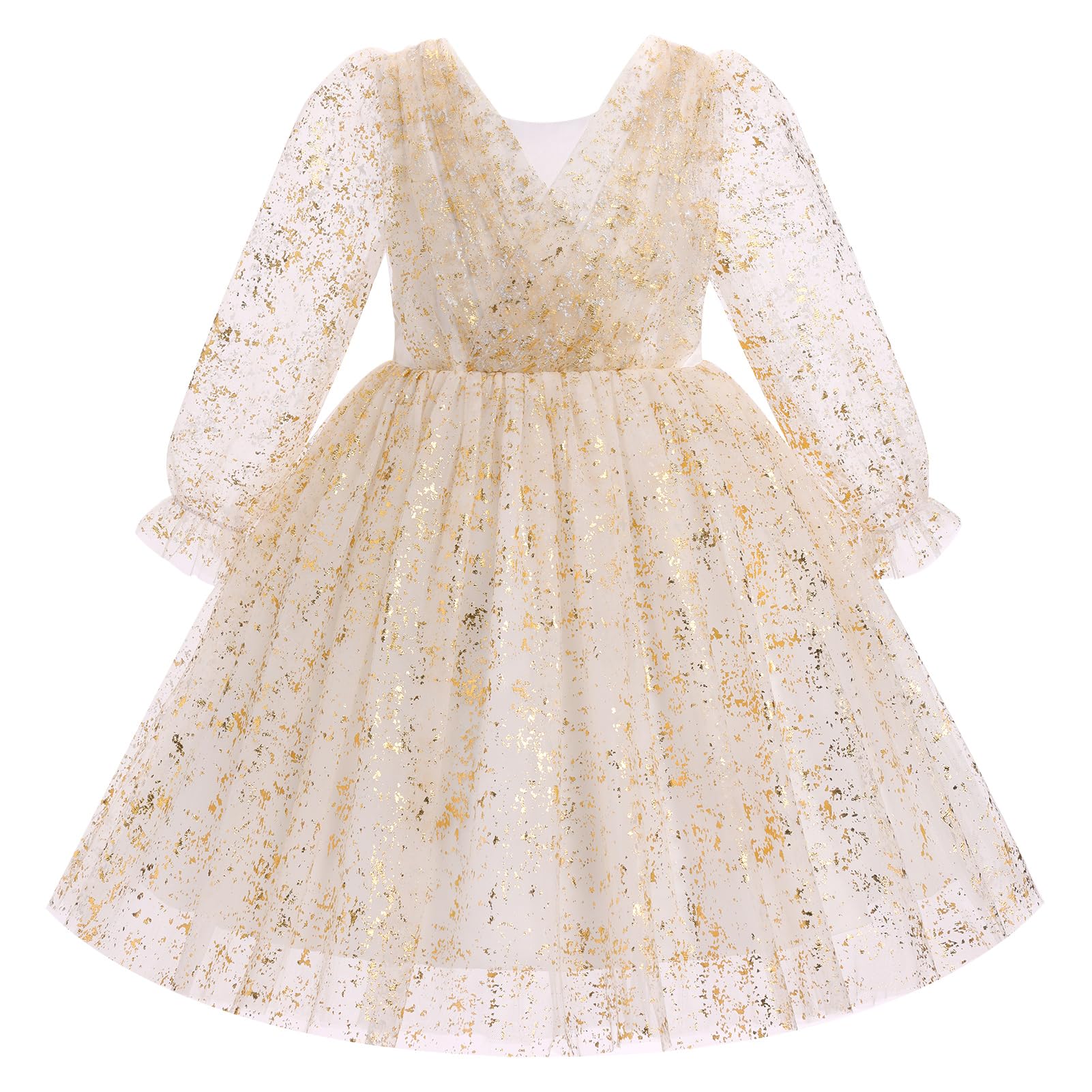IMEKIS Kleinkind Kinder Mädchen Tüllkleid Blumenstickerei glitzernd Hochzeit Party Langarm Herbst Fotoshootings Outfit 2-8T