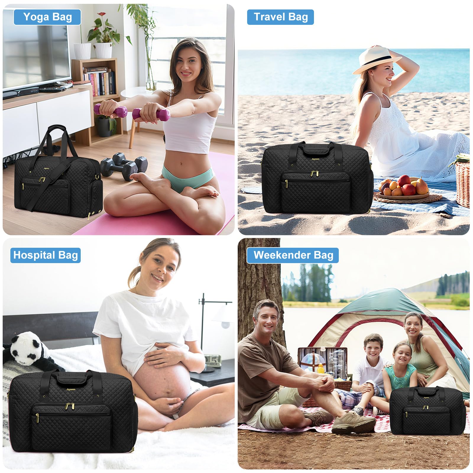 Large Weekender Travel Duffle Bag - With Shoe Compartment Weekender Bags for Womens Carry on Overnight Bag with Toiletry Bag Gym Duffel Bags with Wet Pocket Hospital Bags for Women Labor and Delivery