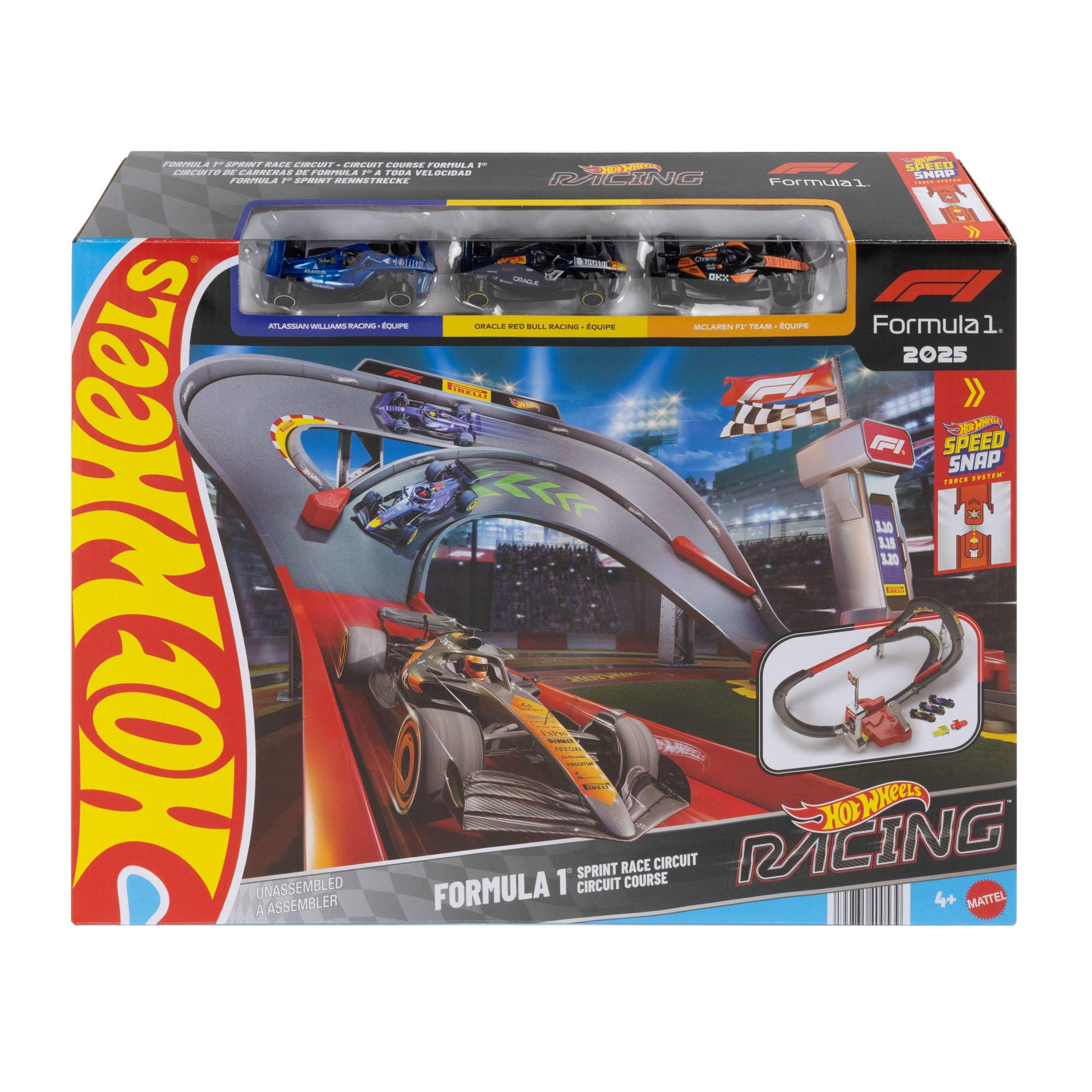 Hot Wheels Coffret Circuit Course F1 avec Véhicules McLaren, Red Bull Racing, Williams Racing 1/64 JNN32