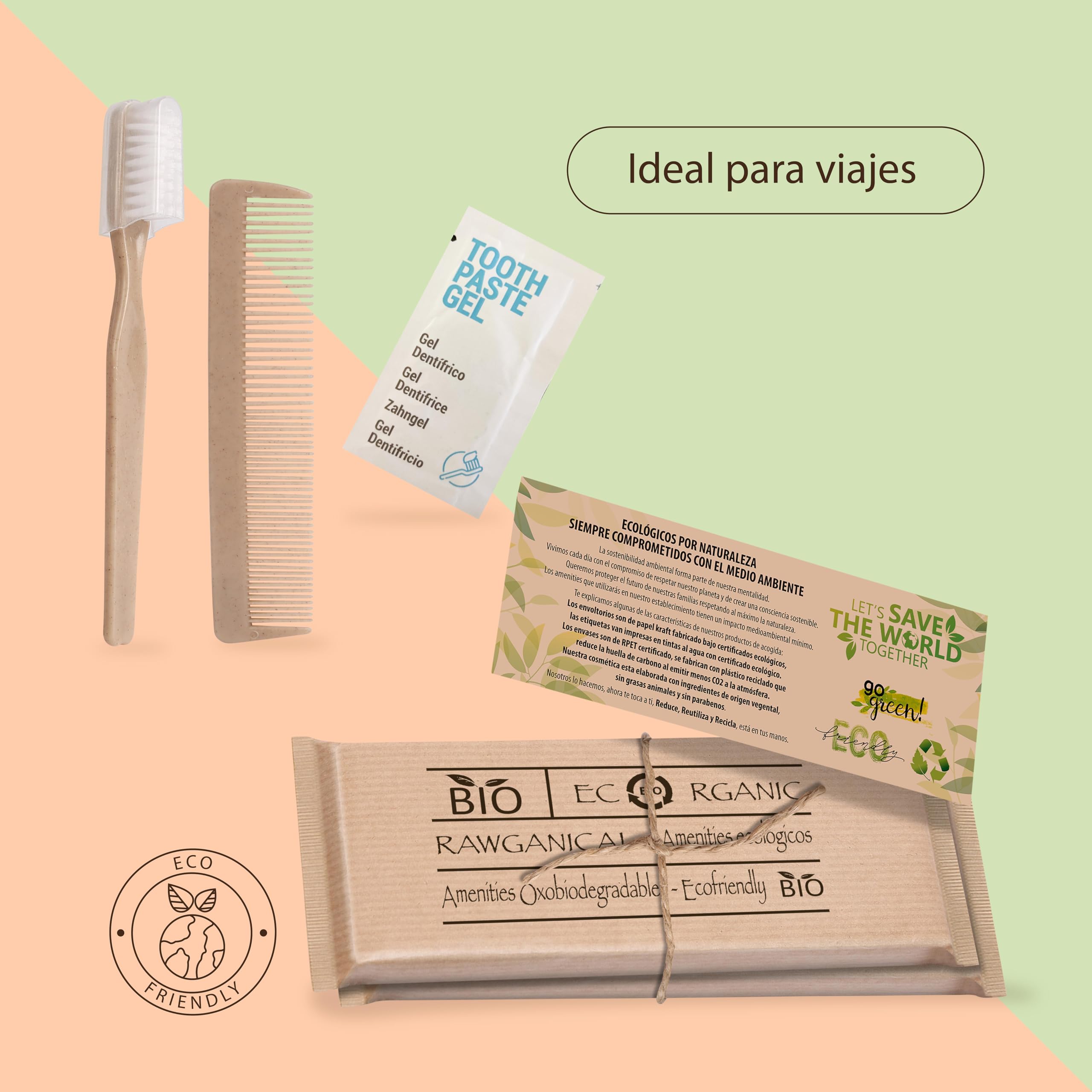 100 Sets Zahnbürste und Zahnpasta mit Kamm | Umweltfreundliches Zahnpflege-Set + Antistatischer Kamm einzeln verpackt | Amenty Kit für Hotels, Reisen und Stellen | 100 Kits