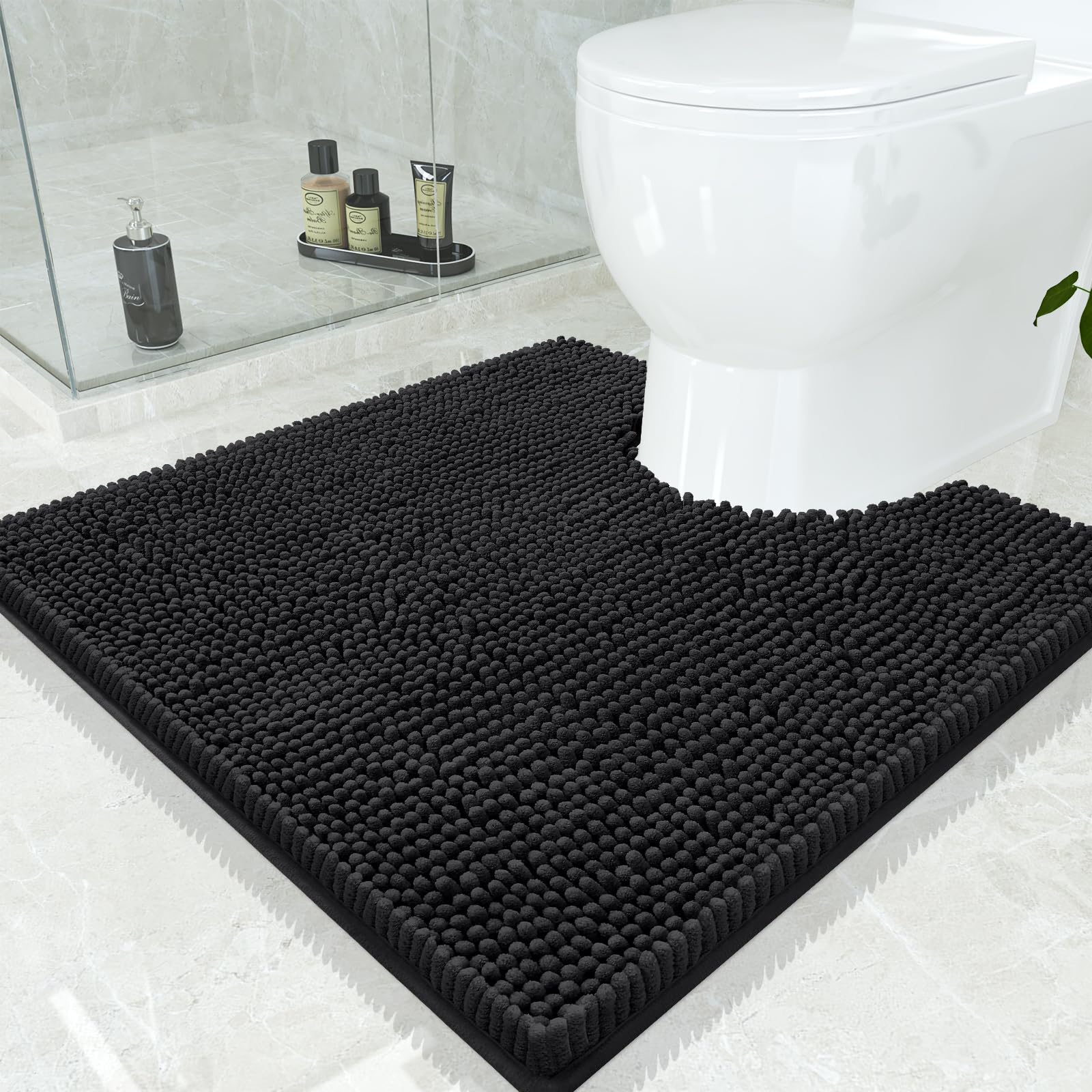 Smiry Luxury Chenille Toilet Rugs U-Shaped 24x24, Soft Absorbent Non-Slip Contour Bathroom Rugs for Toilet, Machine Washable Contoured Bath Mats,