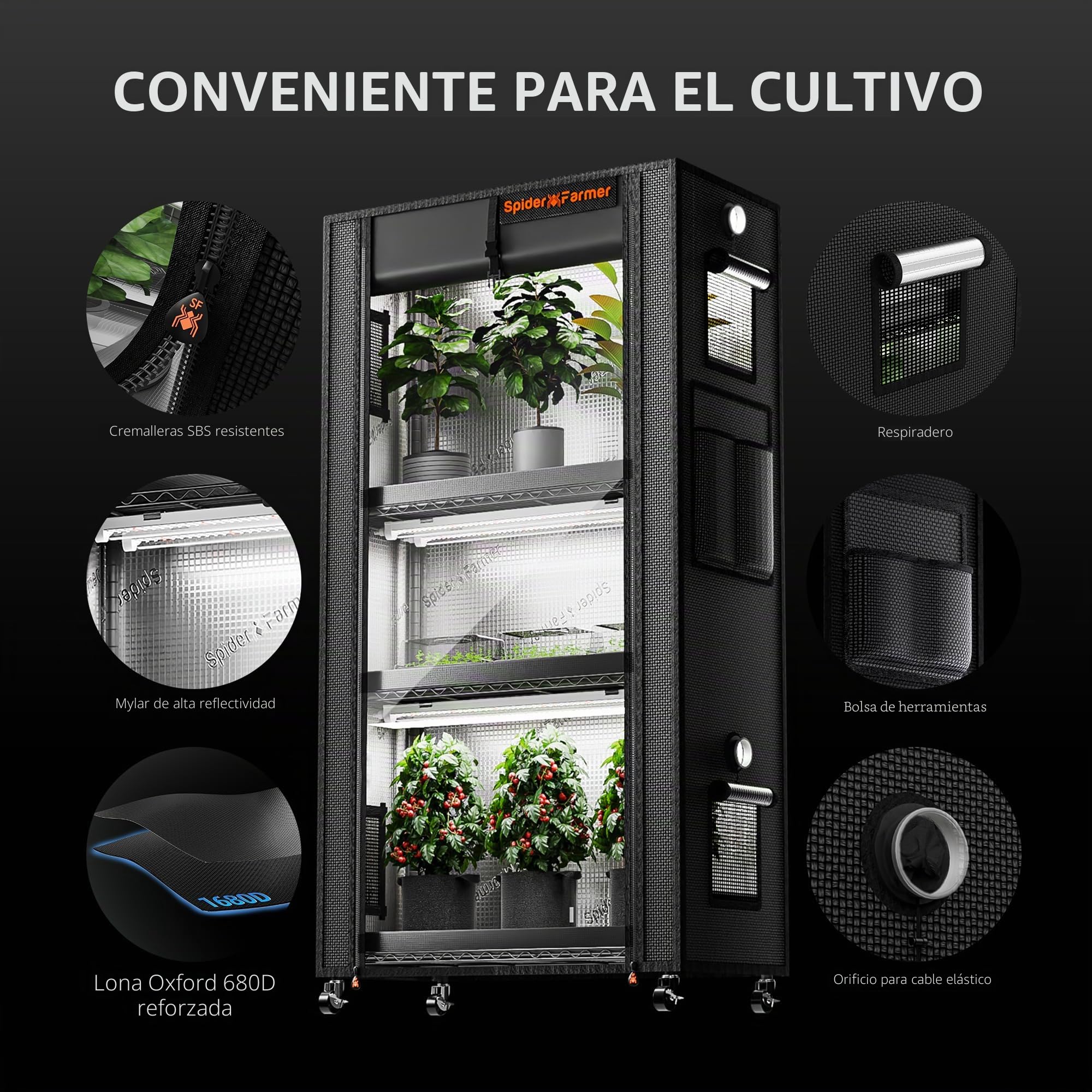Spider Farmer Soporte para plantas 2025 con luces de cultivo, estante para plantas de 4 niveles con 6 lámparas LED de espectro completo de 2 pies y tienda de cultivo, para invernadero de crecimiento