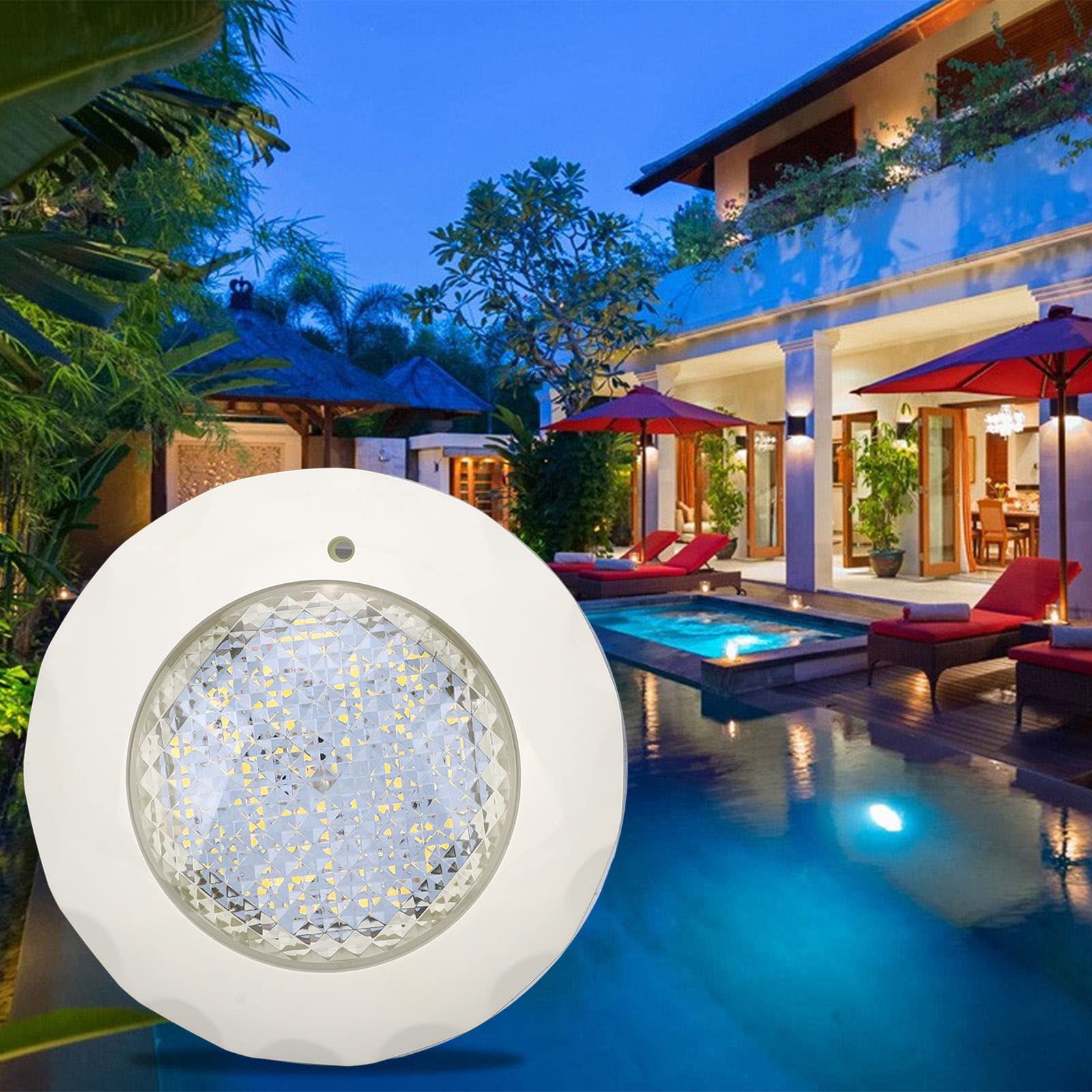 Aramox LED-Poolleuchte, ABS-PC, Unterwasser-LED-Licht, AC 12 V, 15 W, IP68, mit Wandmontageplatte, mit Epoxidharz Gefüllt, 50.000 Stunden, Weiße Poollampe für Schwimmbäder, Brunnen, Teich, Aquarium