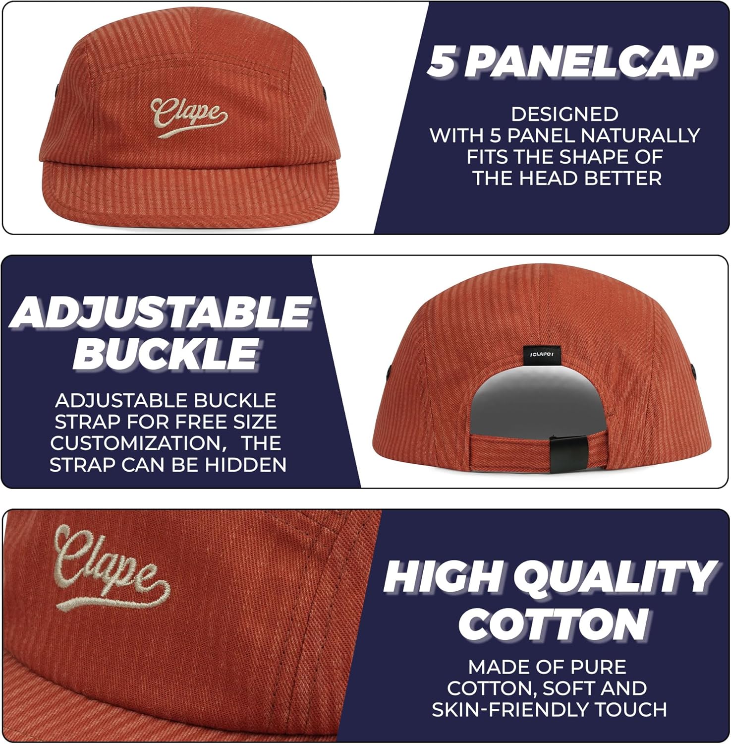 CLAPE 5 Panel Hat for Men and Women, Soft Cotton Breathable Shapeable Brim Baseball Caps Foldable UV Protection Flat Brim Hat - Image 3