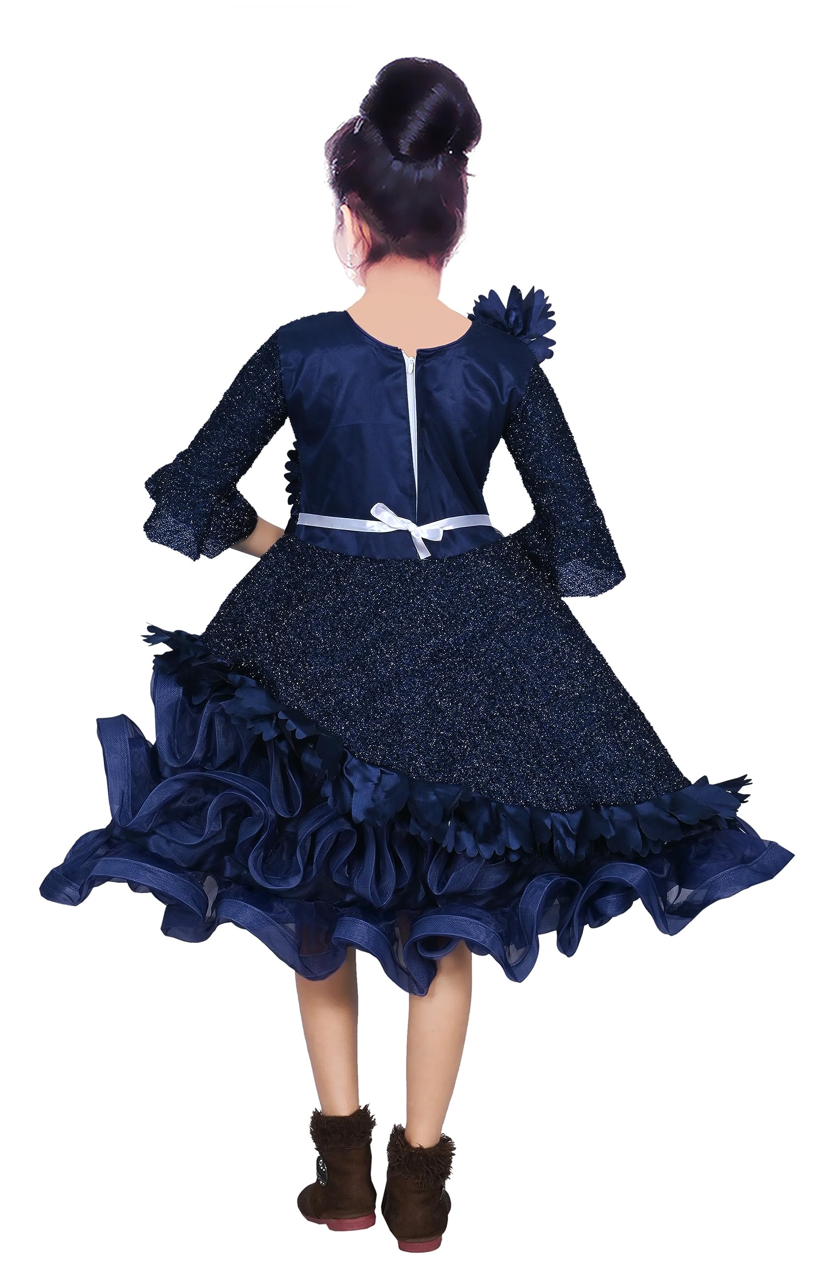 A.S POPULAR DRESSES Net Casual Knee Length Cute Half Sleeves Frill Frock Dress for Girls Kids