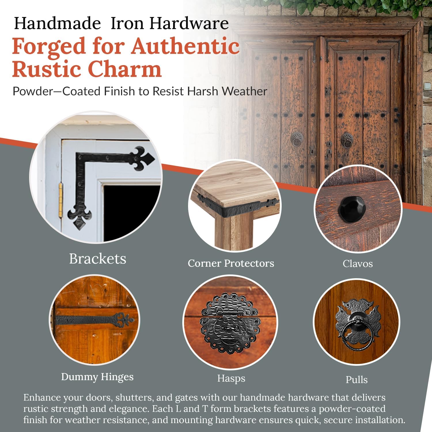 2 Pack 6.5" Metal L Bracket for Furniture - Black - Handmade Decorative Steel Brackets - Rustic Metal Corner Brackets for Front Doors, Gates, Garages, Tables & Cabinets - The Tuscan Series
