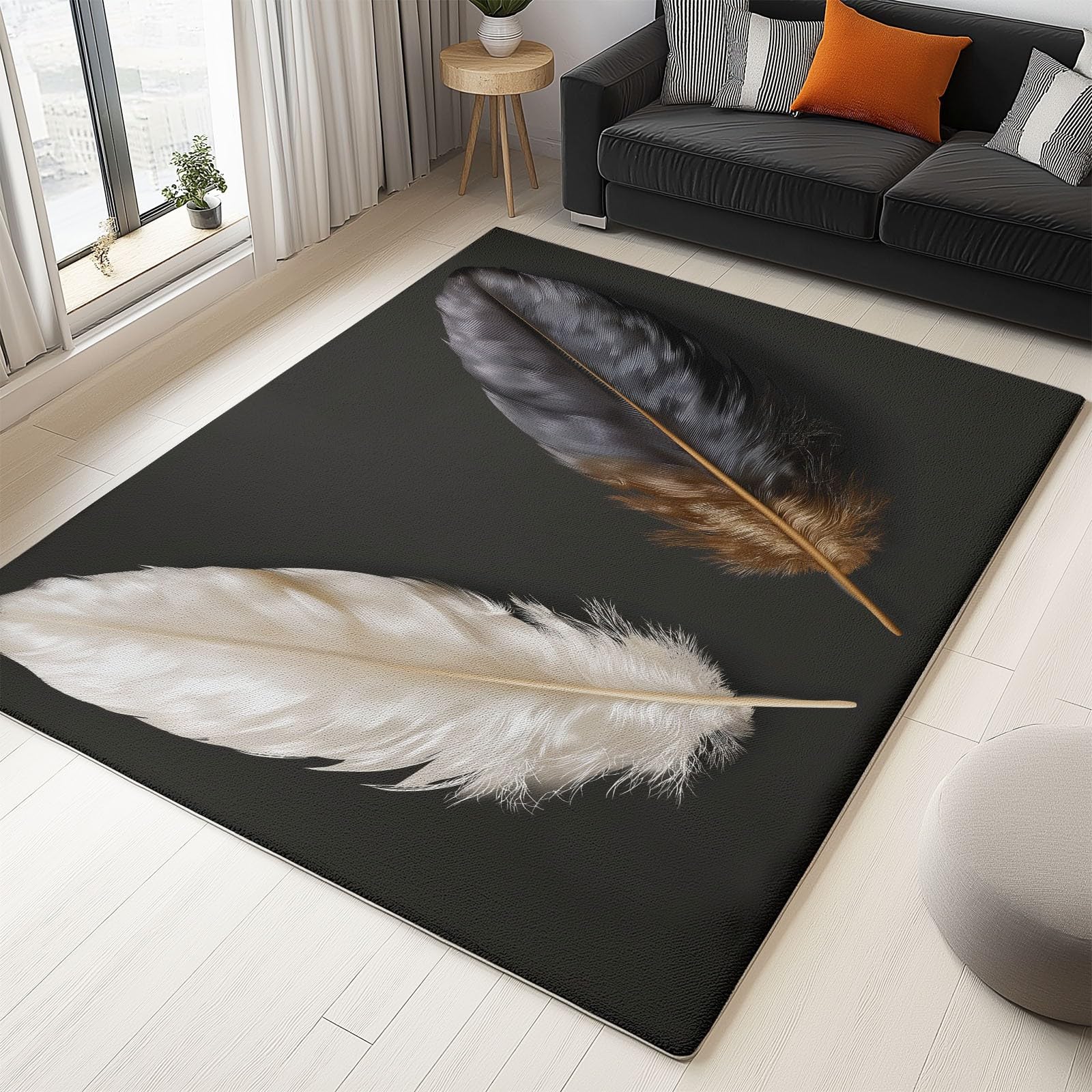 Tapis de salon noir facile à nettoyer pour cuisine et chambre adulte à poil ras