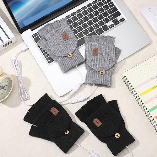 Miniatura 7 de Guantes térmicos USB 2 pares de guantes de calentamiento cálidos para invierno, calentadores de manos completos y medias, guantes de tejer lavables