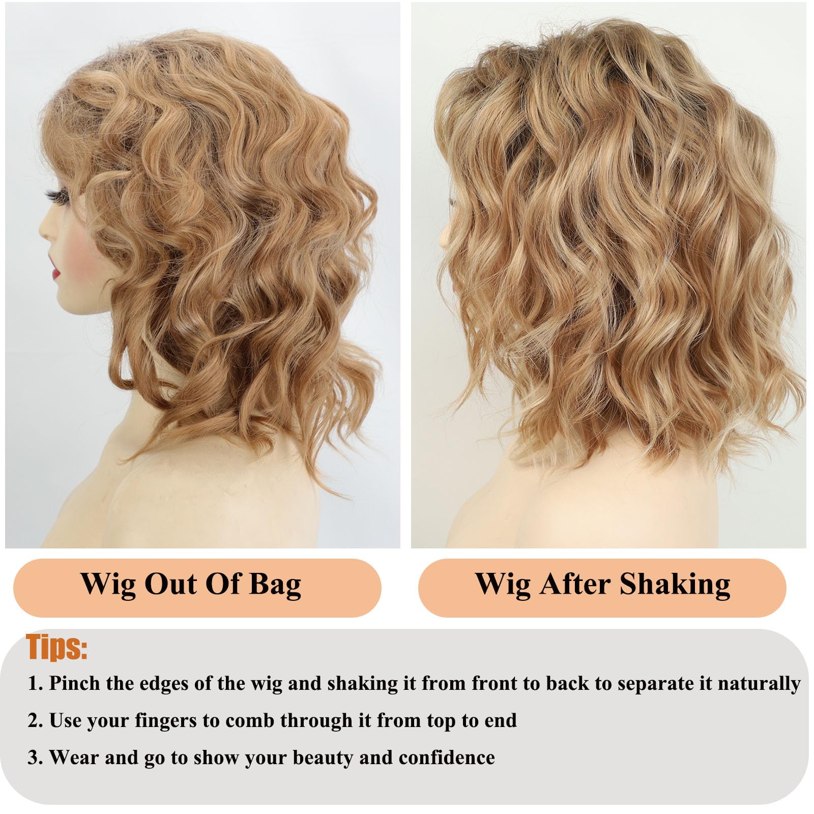 Pre Cut Lace Platinum Blonde Perücke Damen Schulterlange Gewellte Gestufte Bob Wig Perücke mit Pony,Echte Kopfhaut Synthetische Perücken für Dünnes Haar/Grauabdeckung Täglichen Gebrauch