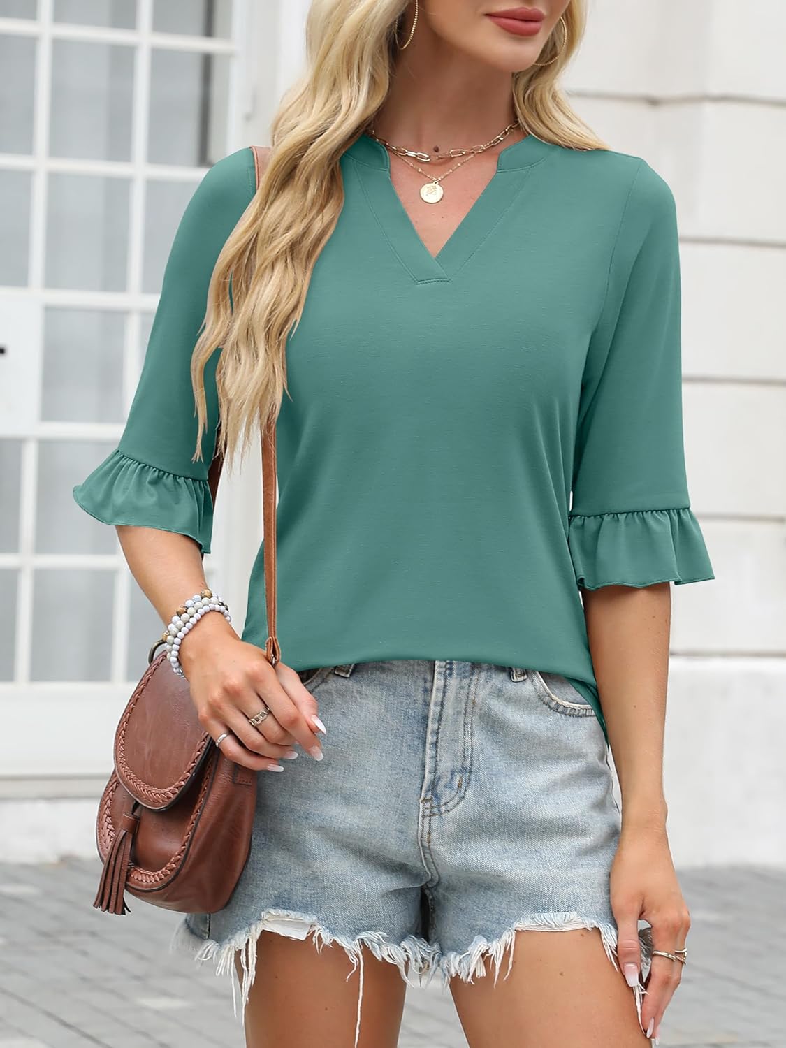 ANRABESS Blouses for Women Dressy Casual 3/4 Sleeve V Neck Shirts Business Work Tunic Tops 2026 Fall Outfits Clothes - Image 4