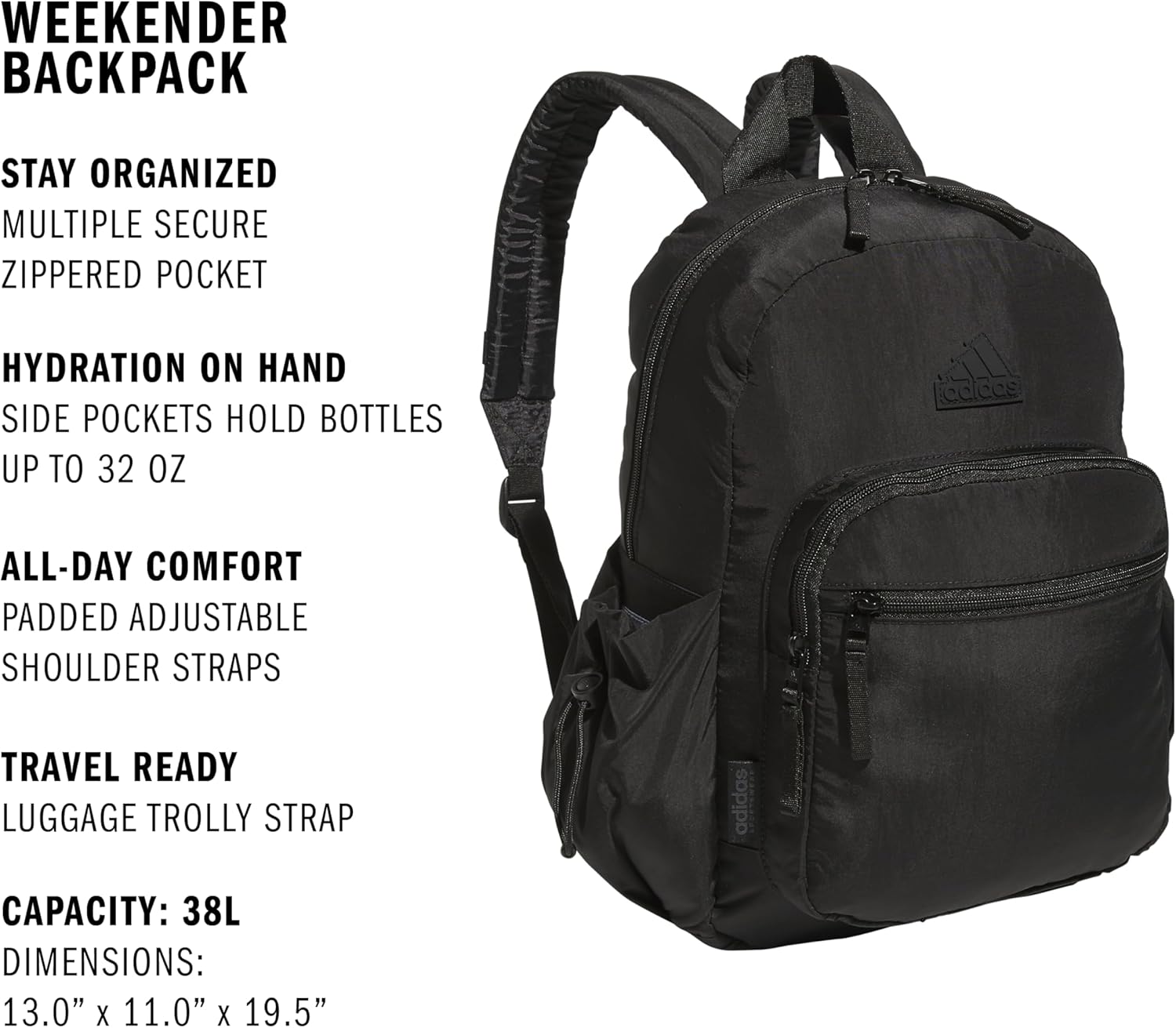 adidas Weekender Backpack – Compact Lightweight Everyday Bag, 19L
