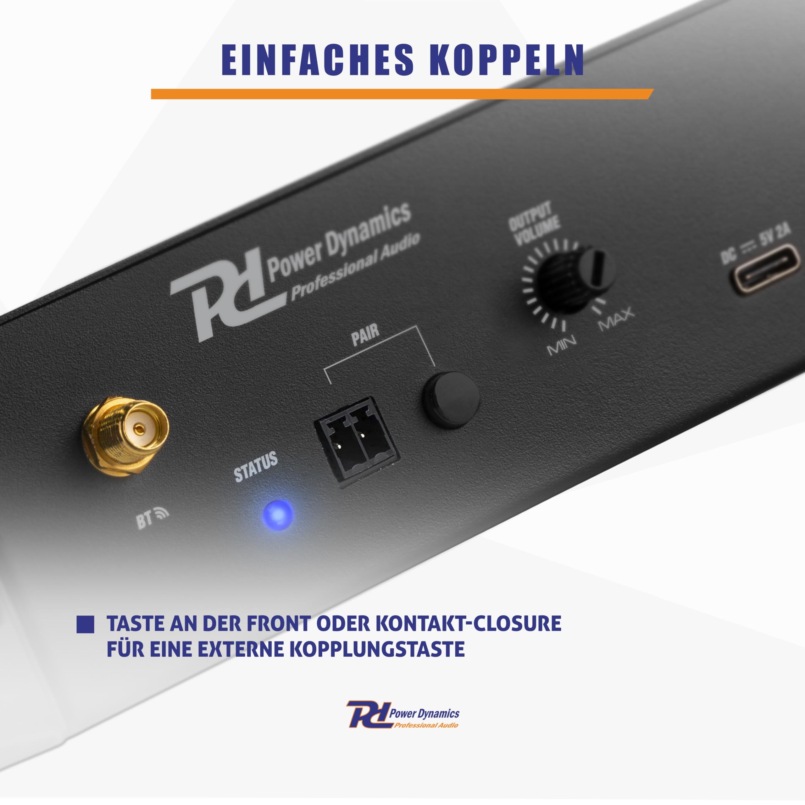 Power Dynamics PDX40 Bluetooth Empfänger für Stereoanlage, Drahtloser Audio Adapter - BT 5.0-Technologie, 30m Reichweite, 3-Pol XLR Out, 6,3 Klinke In, Bluetooth Empfänger - Schwarz