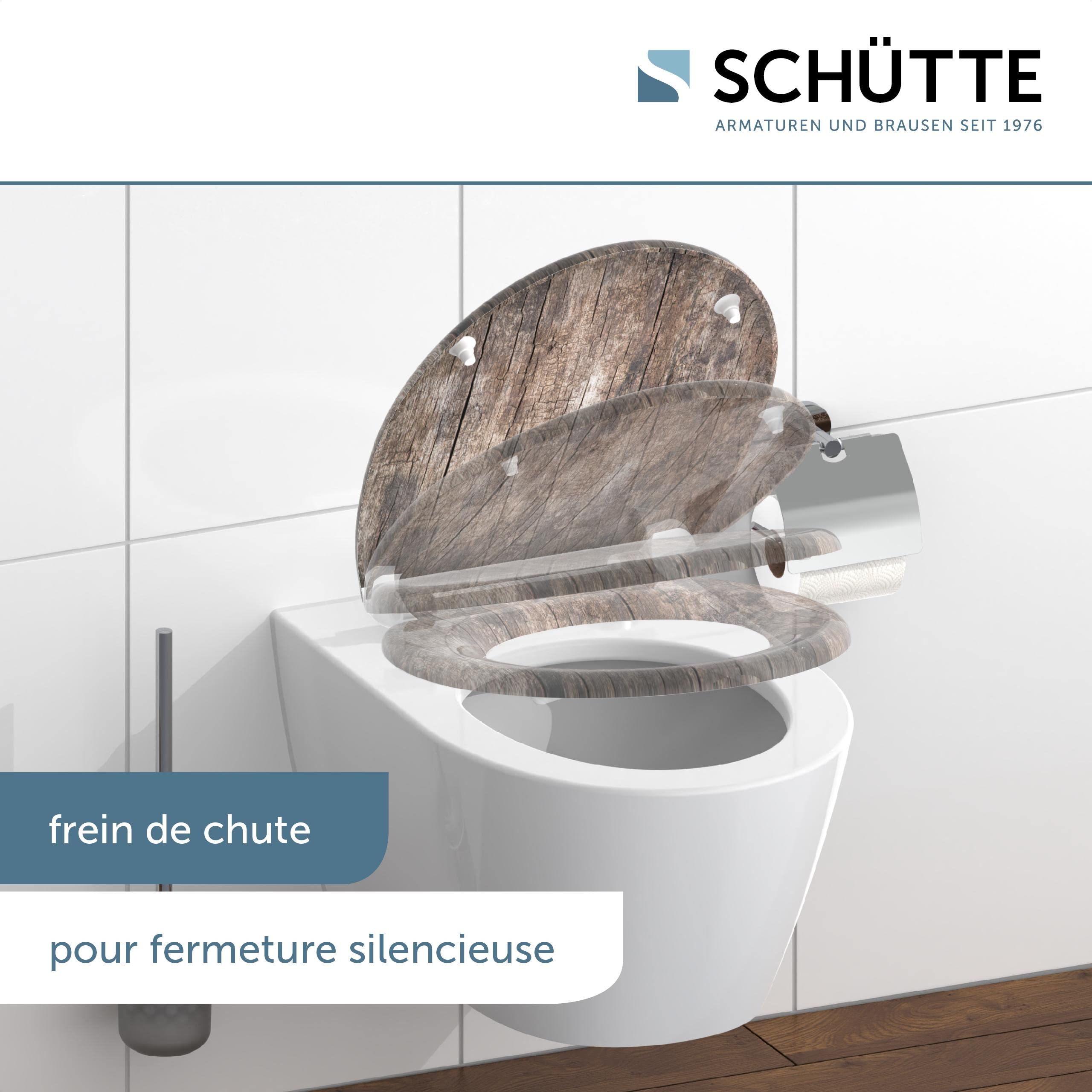 Schütte Abattant WC Frein de Chute Déclipsable STONES, Bois Ancien | Duroplast résistant, cuvette toilette avec frein de chute clipsable, forme en O, suspendu ou sur pieds, 150 kg max